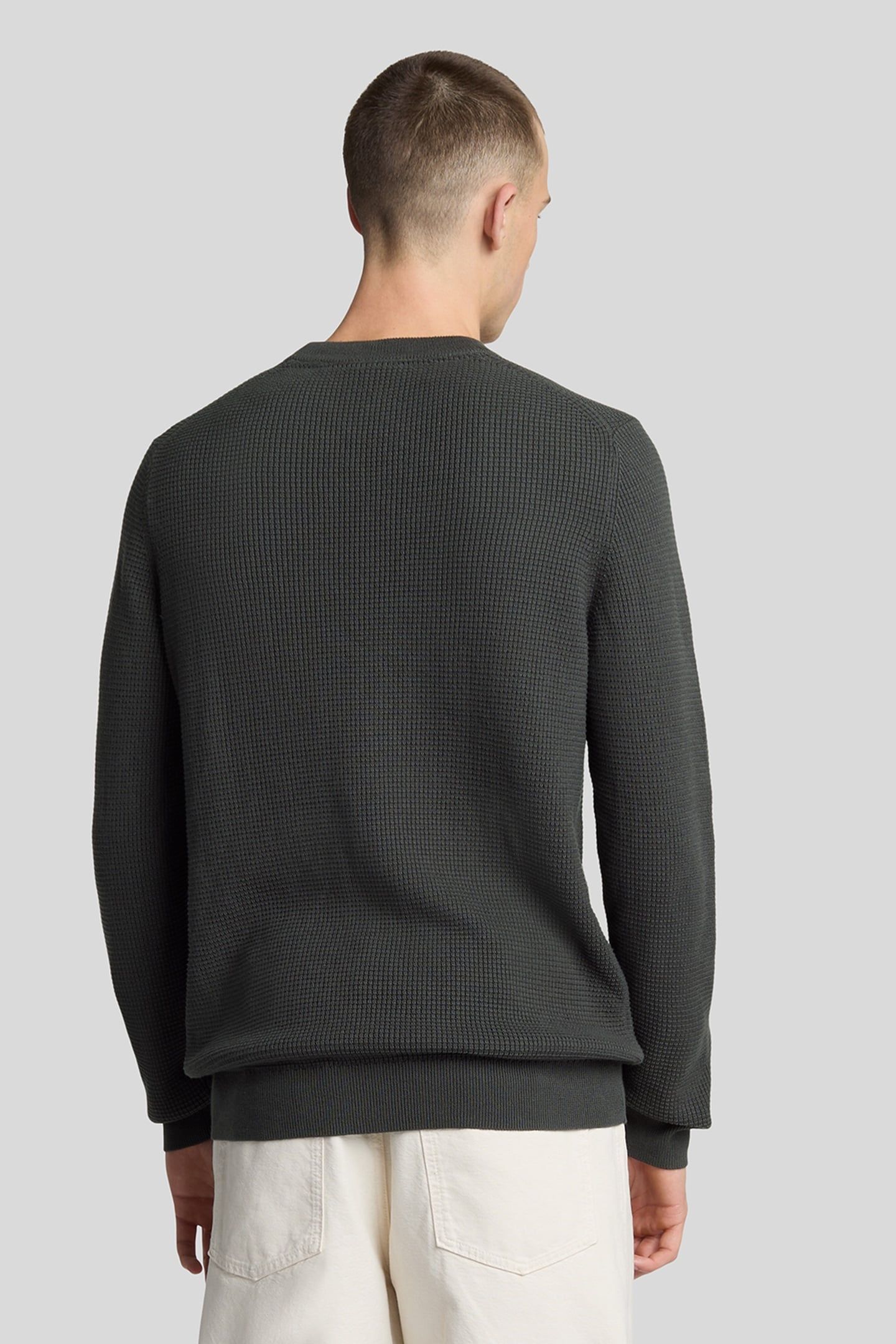 GRID KNIT CREW NECK JUMPER GUNMETAL 2