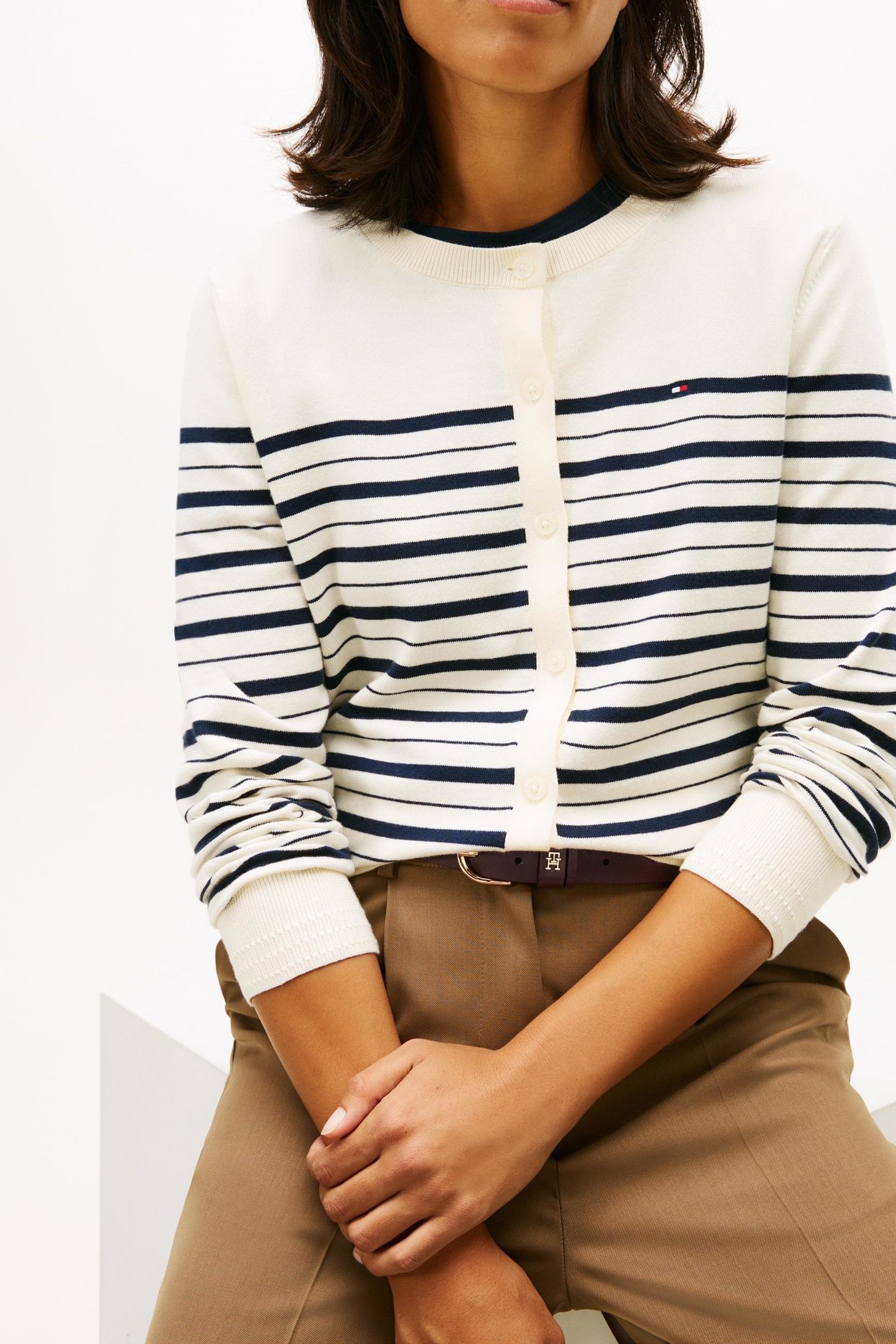 JERSEY CREW NECK CARDIGAN DARK NIGHT NAVY/CALICO MULTI 4