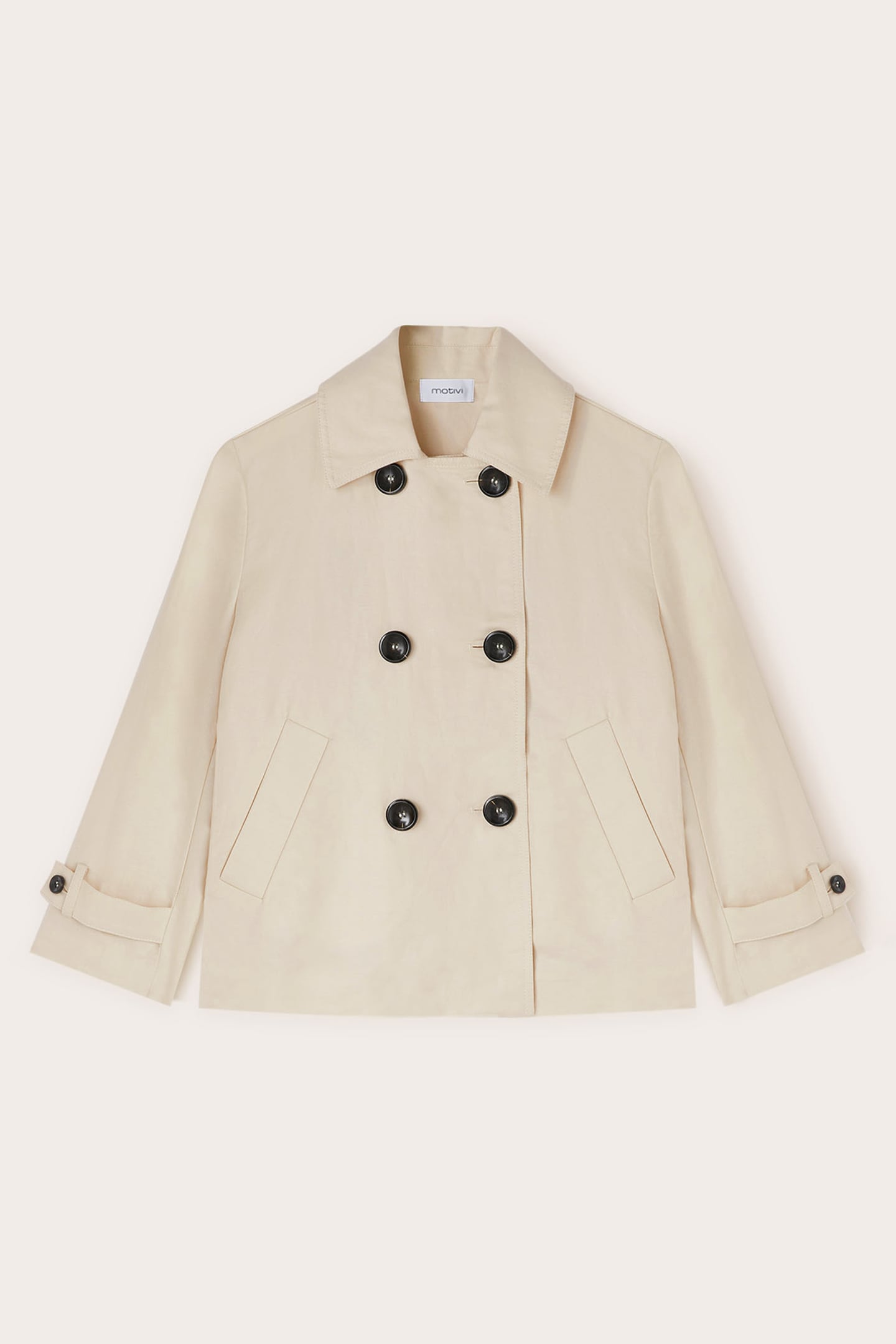 LINEN BLEND CANVAS PEA COAT BEIGE 4
