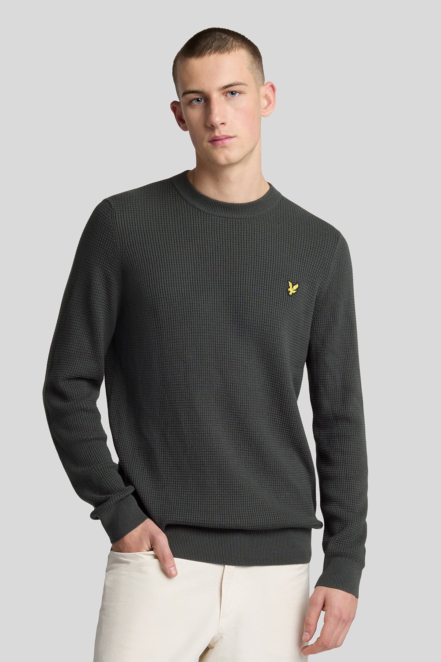 GRID KNIT CREW NECK JUMPER GUNMETAL 1