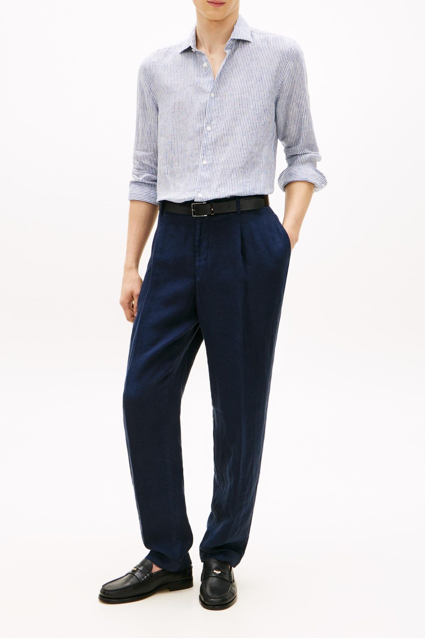 DC LINEN STRIPE SHIRT CARBON NAVY/ECRU 1