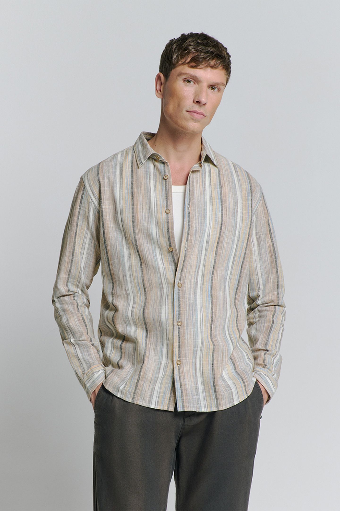 SHIRT SLUB MULTI COLOURED STRIPES BLUE 1