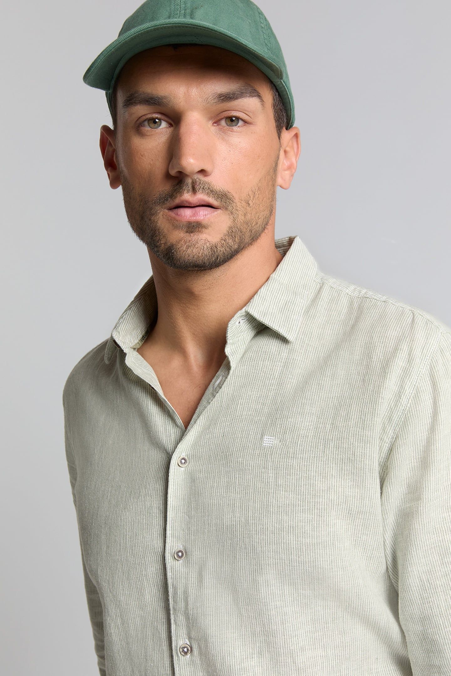 SHIRT VERTICAL SMALL STRIPES WITH LINEN GREEN 6