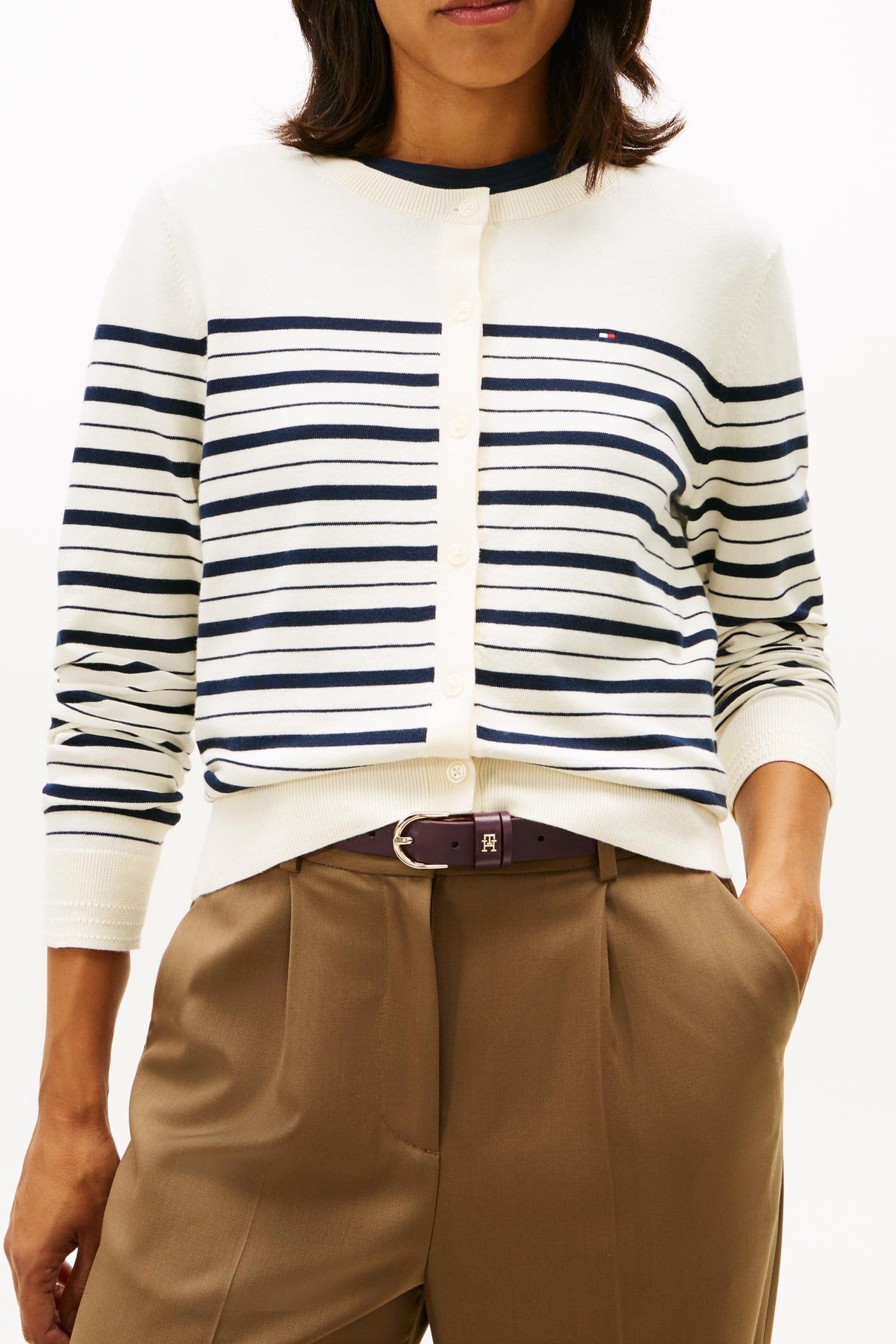 JERSEY CREW NECK CARDIGAN DARK NIGHT NAVY/CALICO MULTI 1
