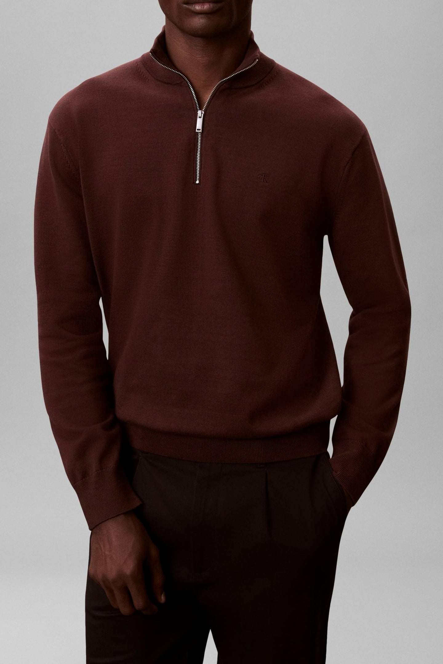 LS SUPIMA QUARTER ZIP SWEATER RICH BROWN 1