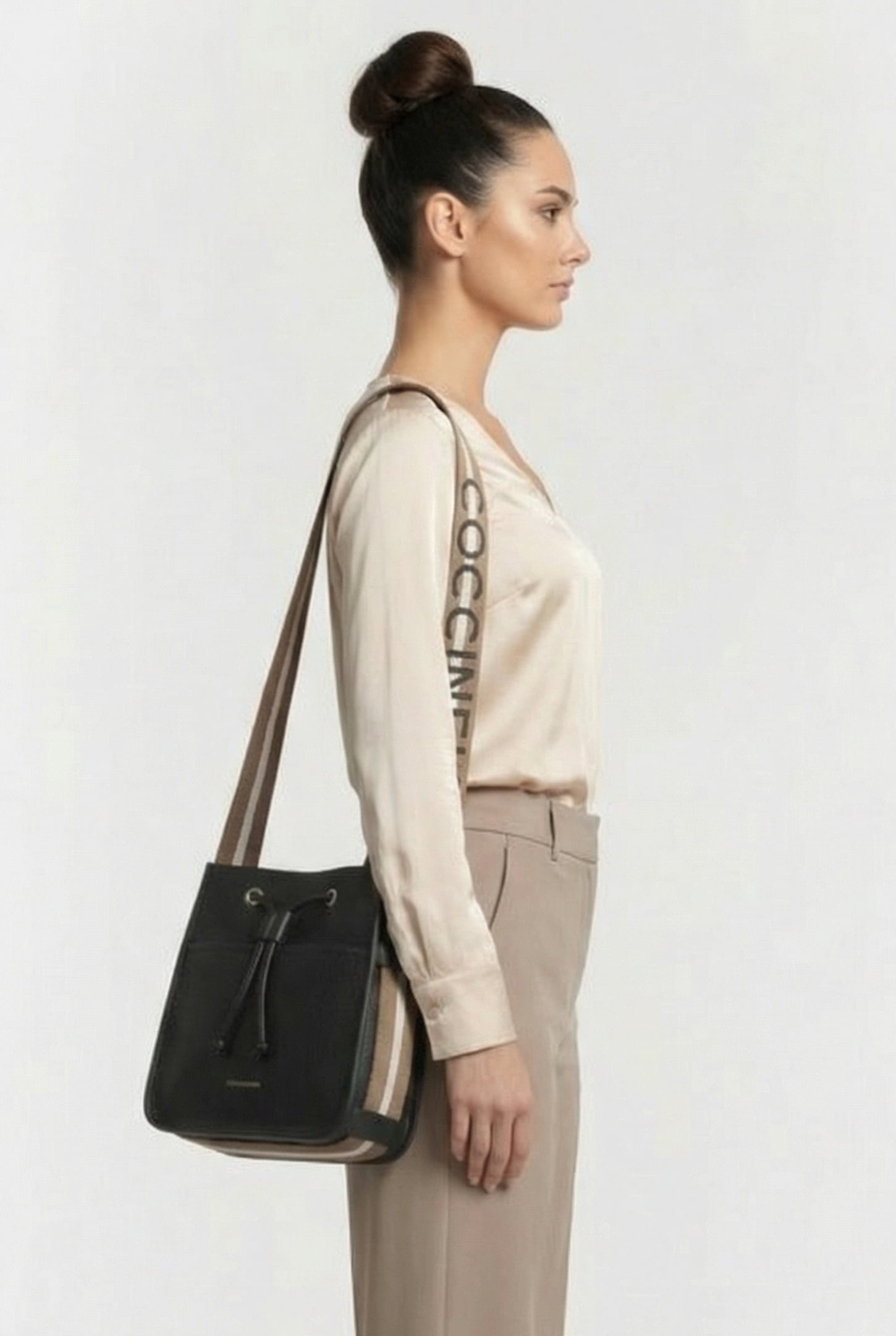 LARGE SHOULDER BAG WITH LOGO STRAP IN BLACK 1