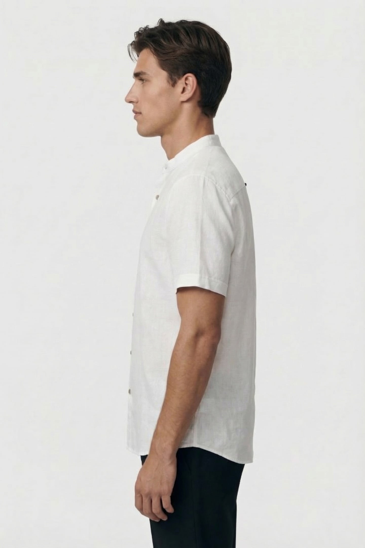 SHIRT SHORT SLEEVE GRANDDAD SOLID WITH LINEN WHITE 4