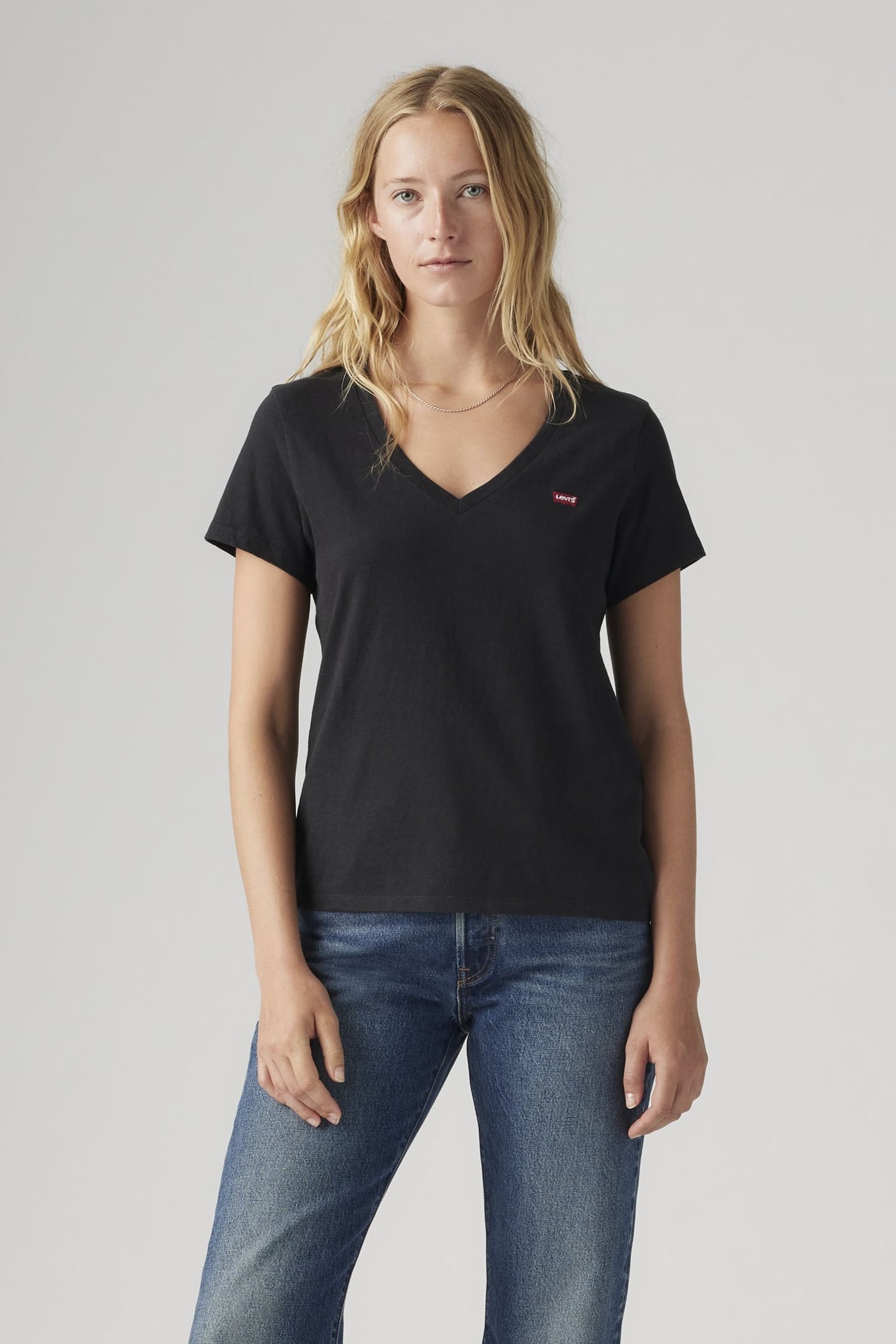 PERFECT SLUB V-NECK TEE BLACK 1