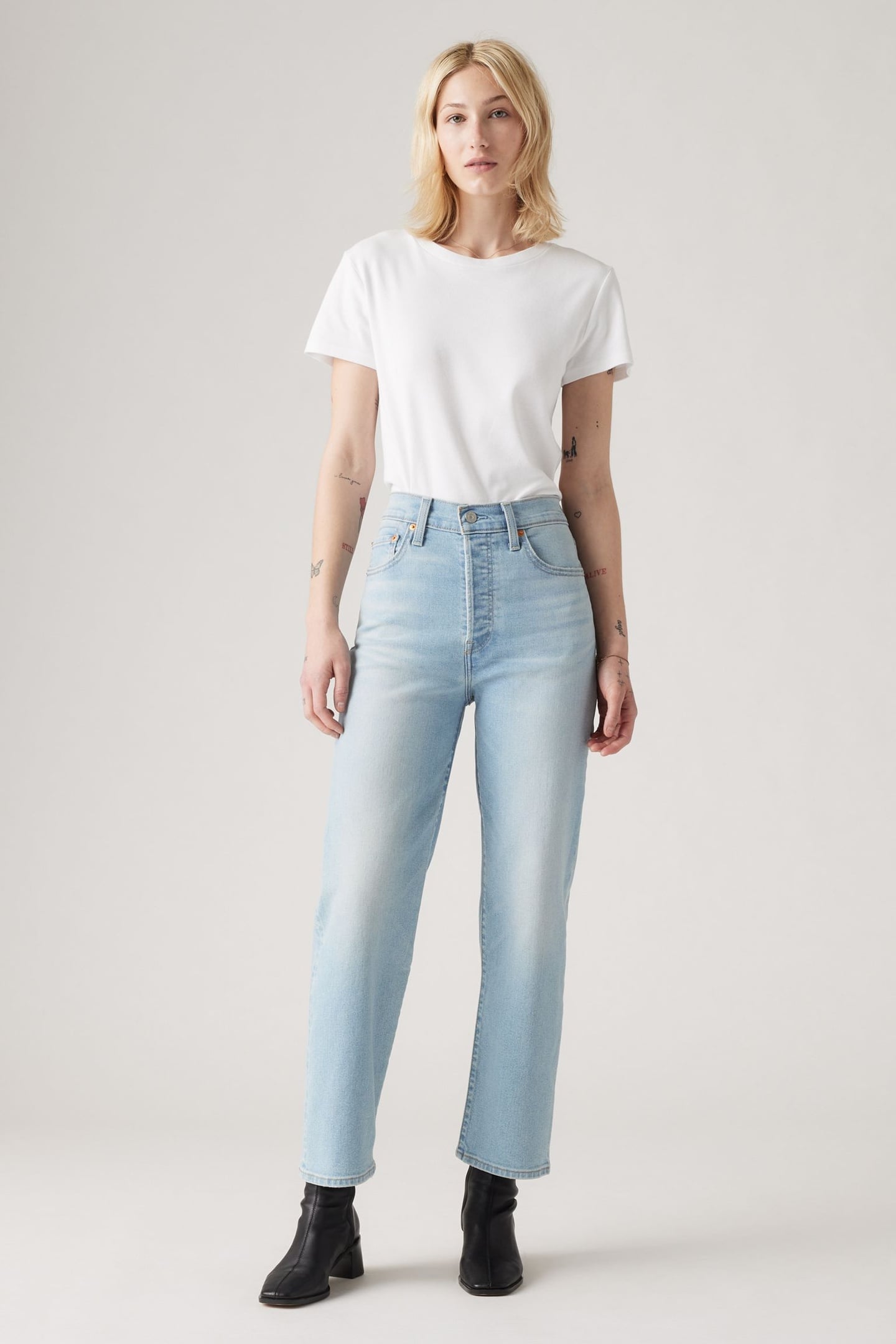 RIBCAGE STRAIGHT ANKLE JEANS BLUE 1