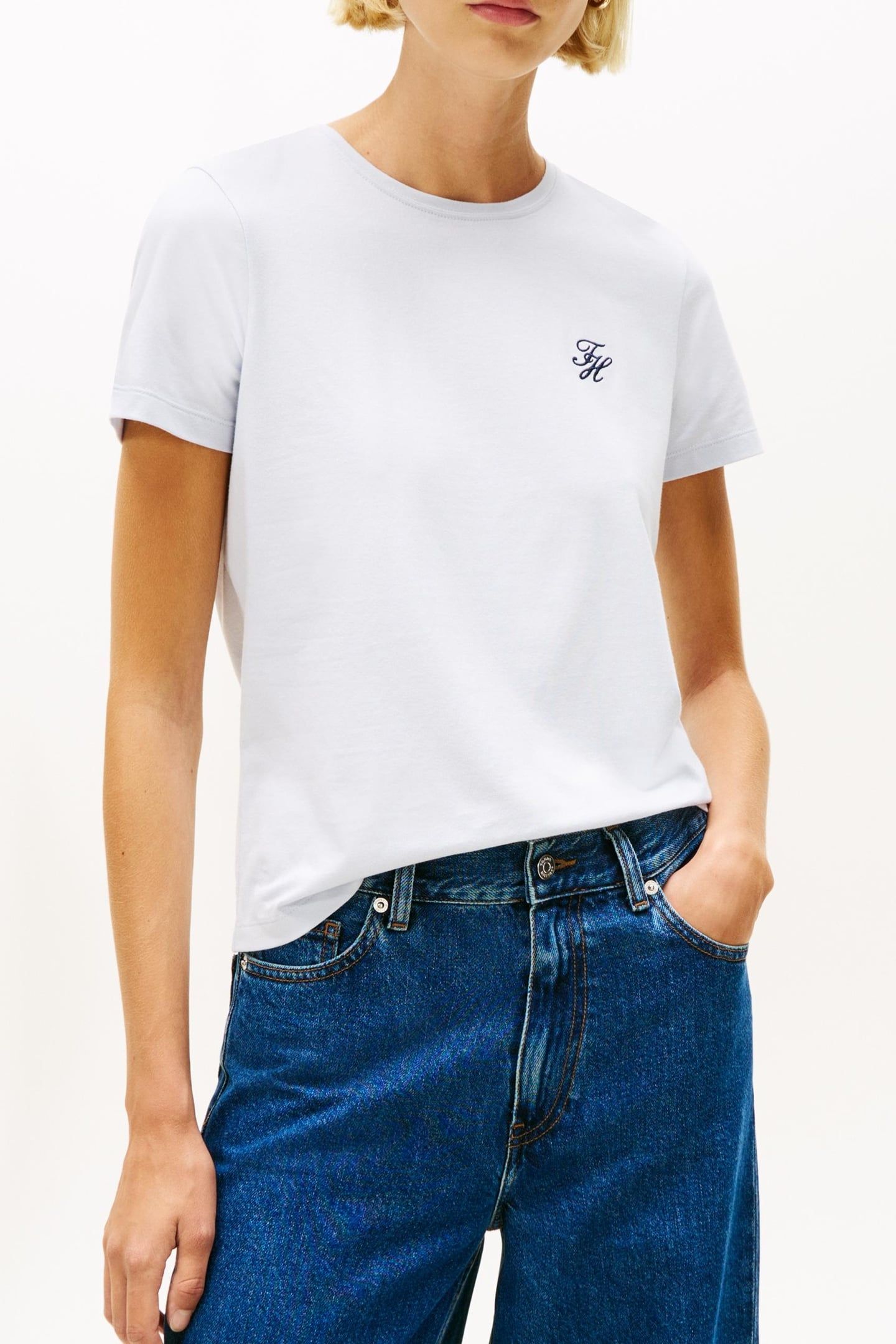 LOGO EMBROIDERY JERSEY CREW NECK T-SHIRT MORNING SKY BLUE 1