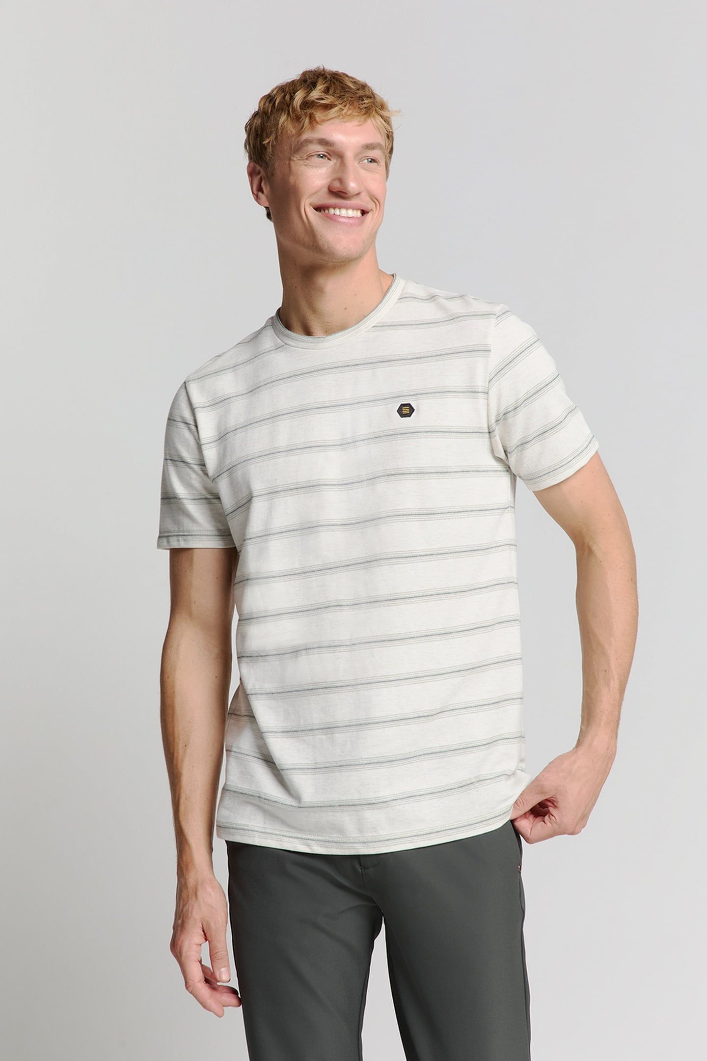 T-SHIRT CREWNECK JACQUARD STRIPE OFFWHITE 1