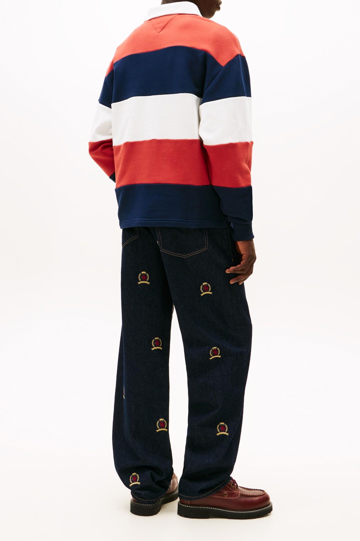 BADGE STRIPE RELAXED RUGBY SHIRT NAVY/RED/ECRU 2