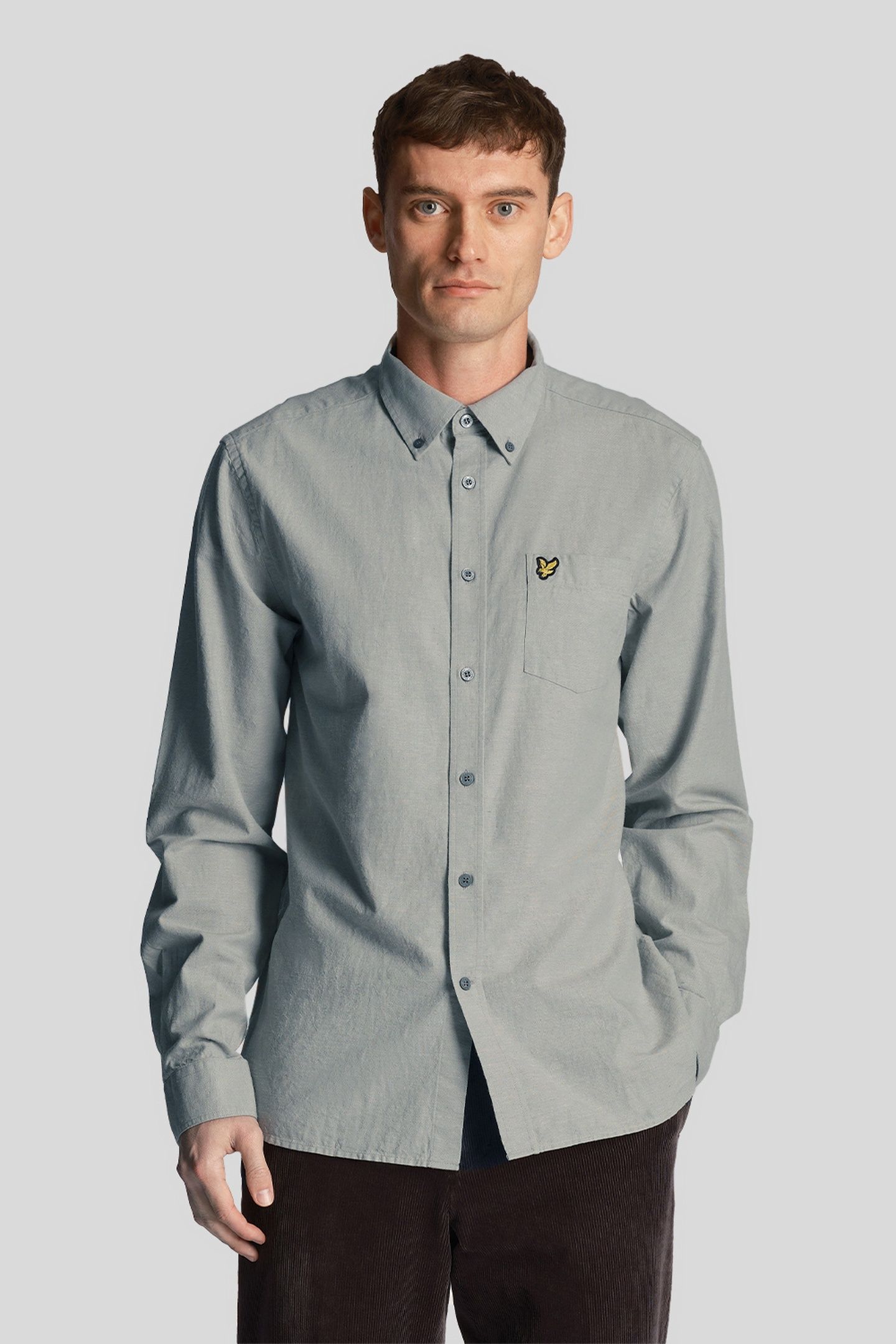 COTTON LINEN BUTTON DOWN SHIRT SLATE BLUE 2