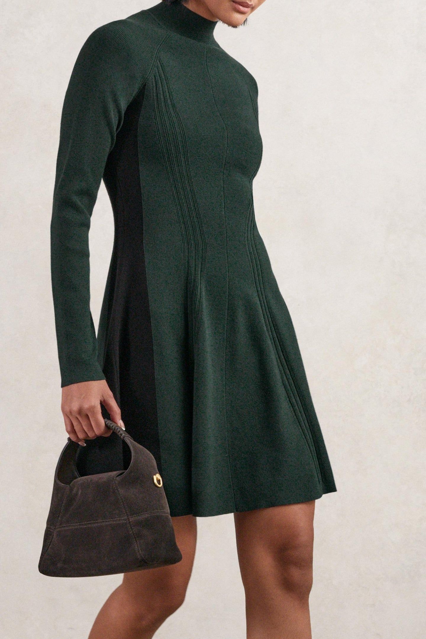 BELTED KNITTED FLIPPY DRESS GREEN/BLACK 1