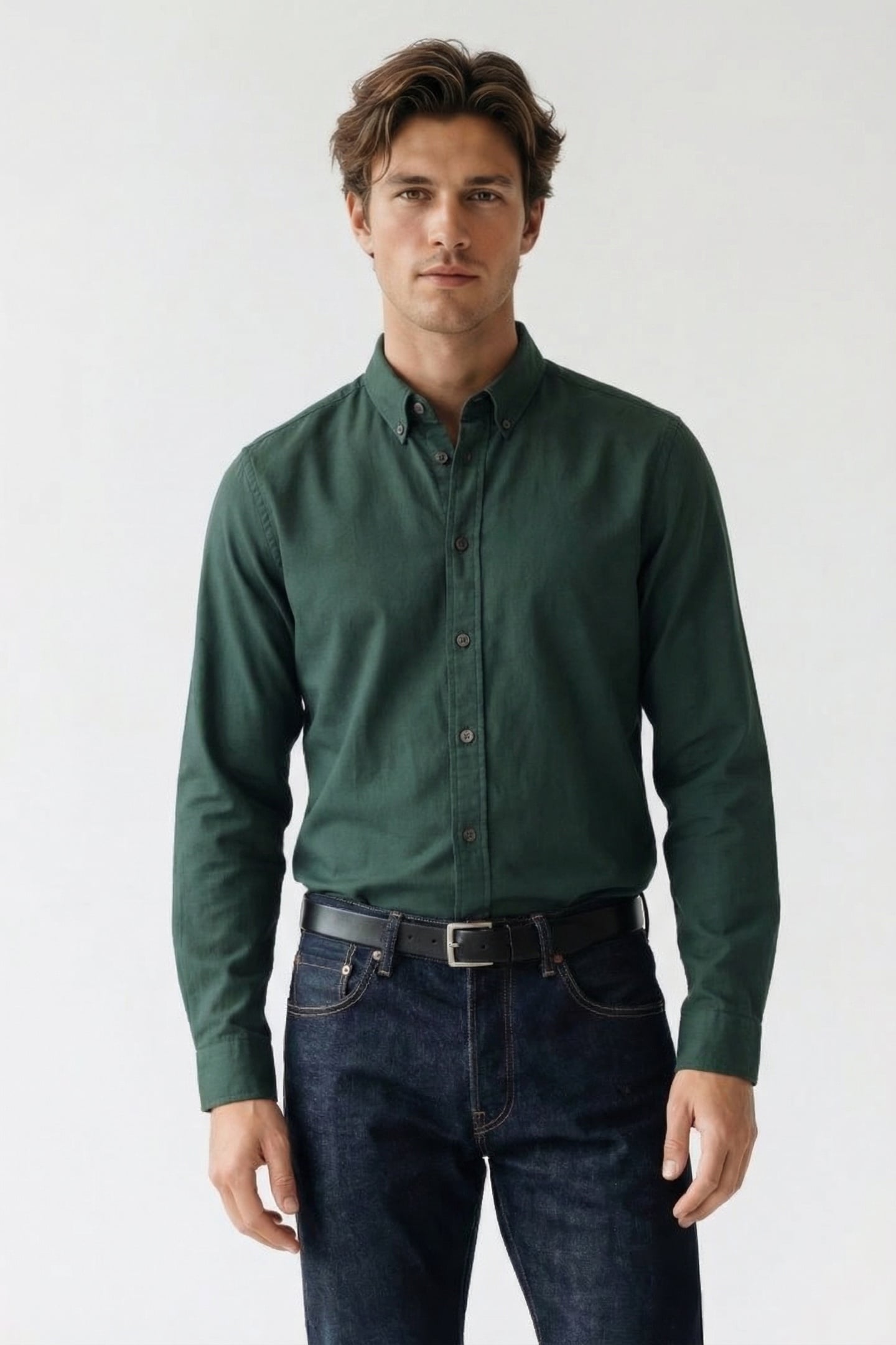 LS REG FIT SHIRT LT GREYISH GREEN 1