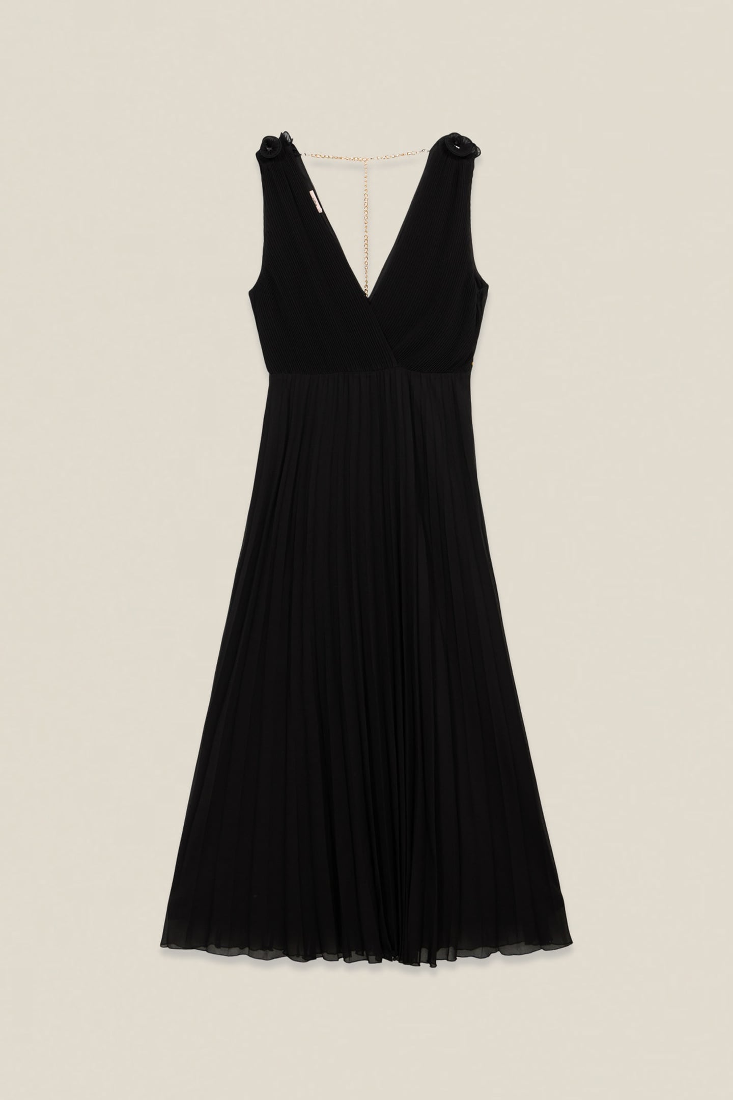 LONG PLEATED DRESS WITH RUFFLE BLACK 4