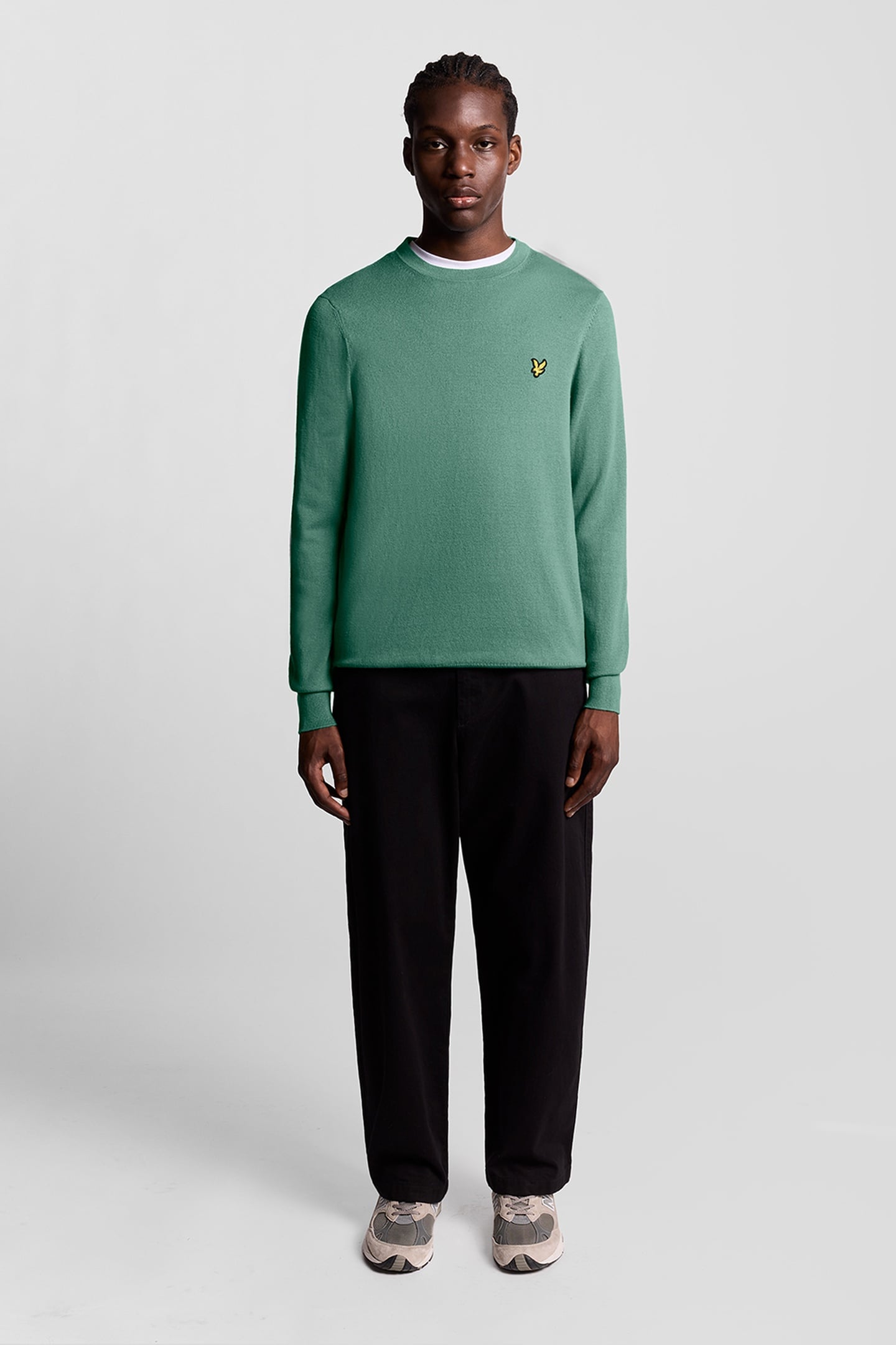 COTTON MERINO CREW NECK JUMPER AGAVE GREEN 1