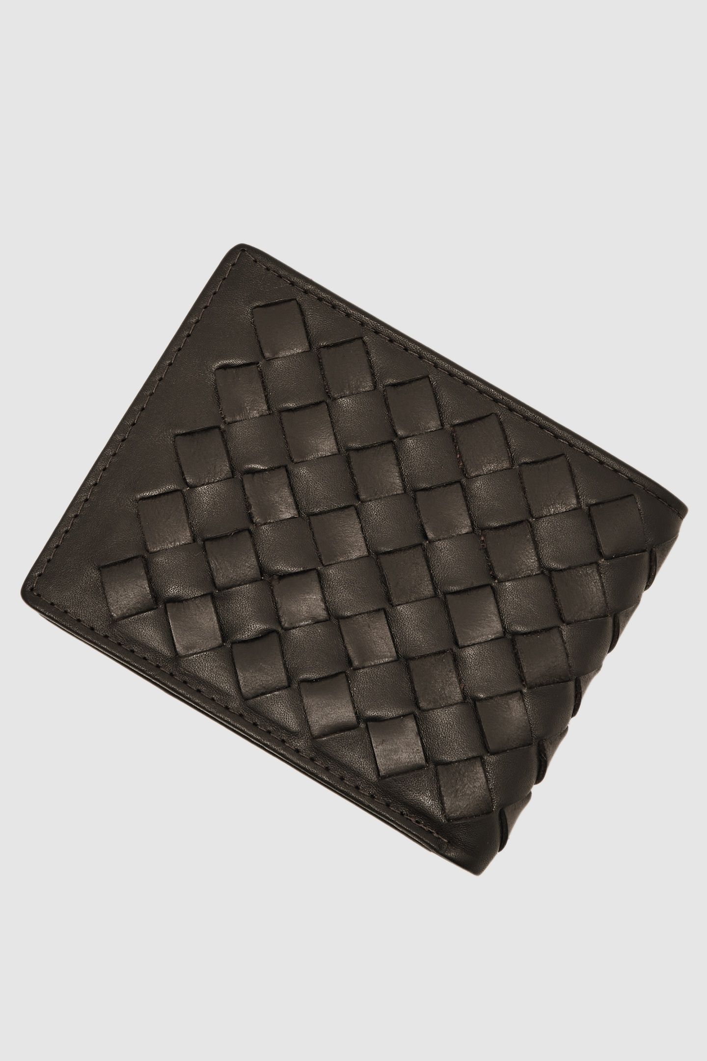 LARGE LATTICE STRUCTURED LEATHER WALLET DARK BROWN 1