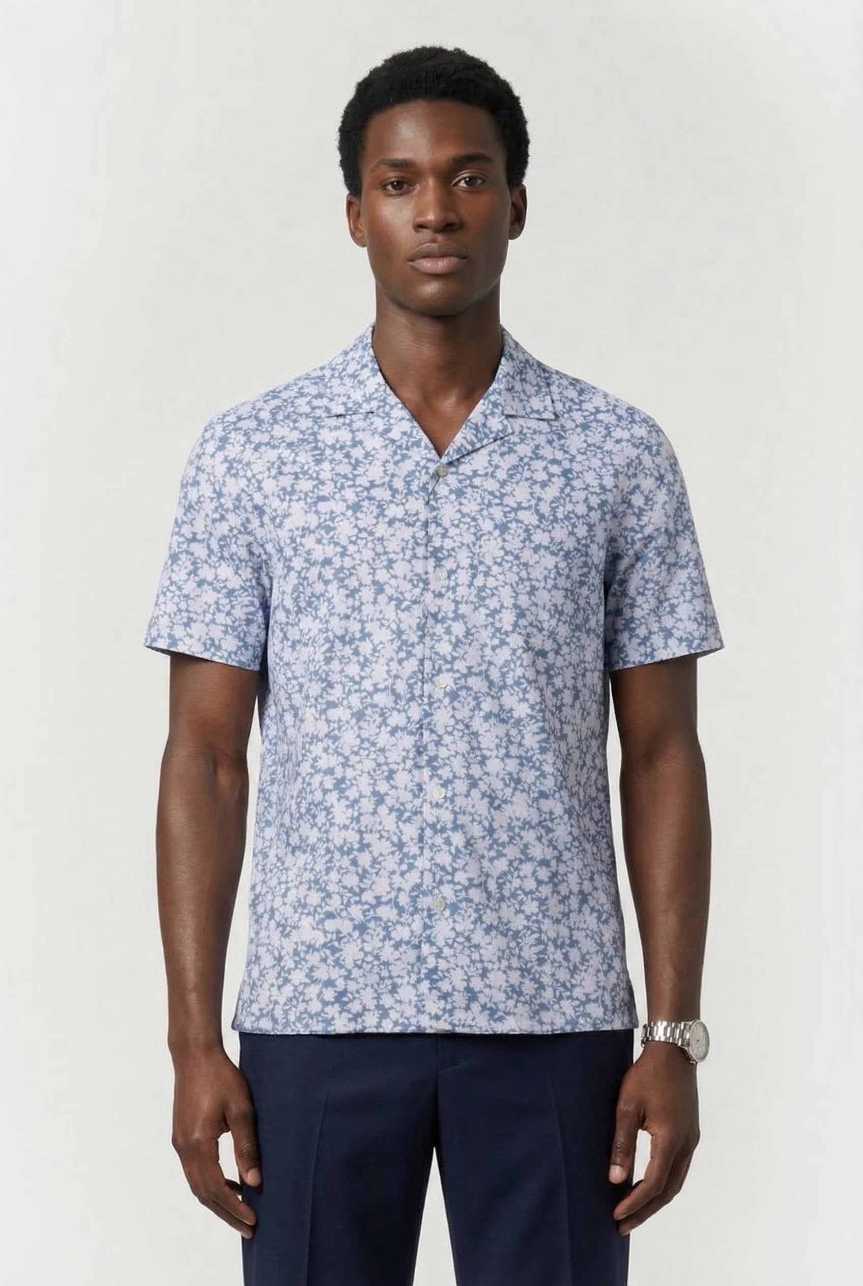 SHORT SLEEVE SHIRT IN BLUE FLORAL PRINT 1