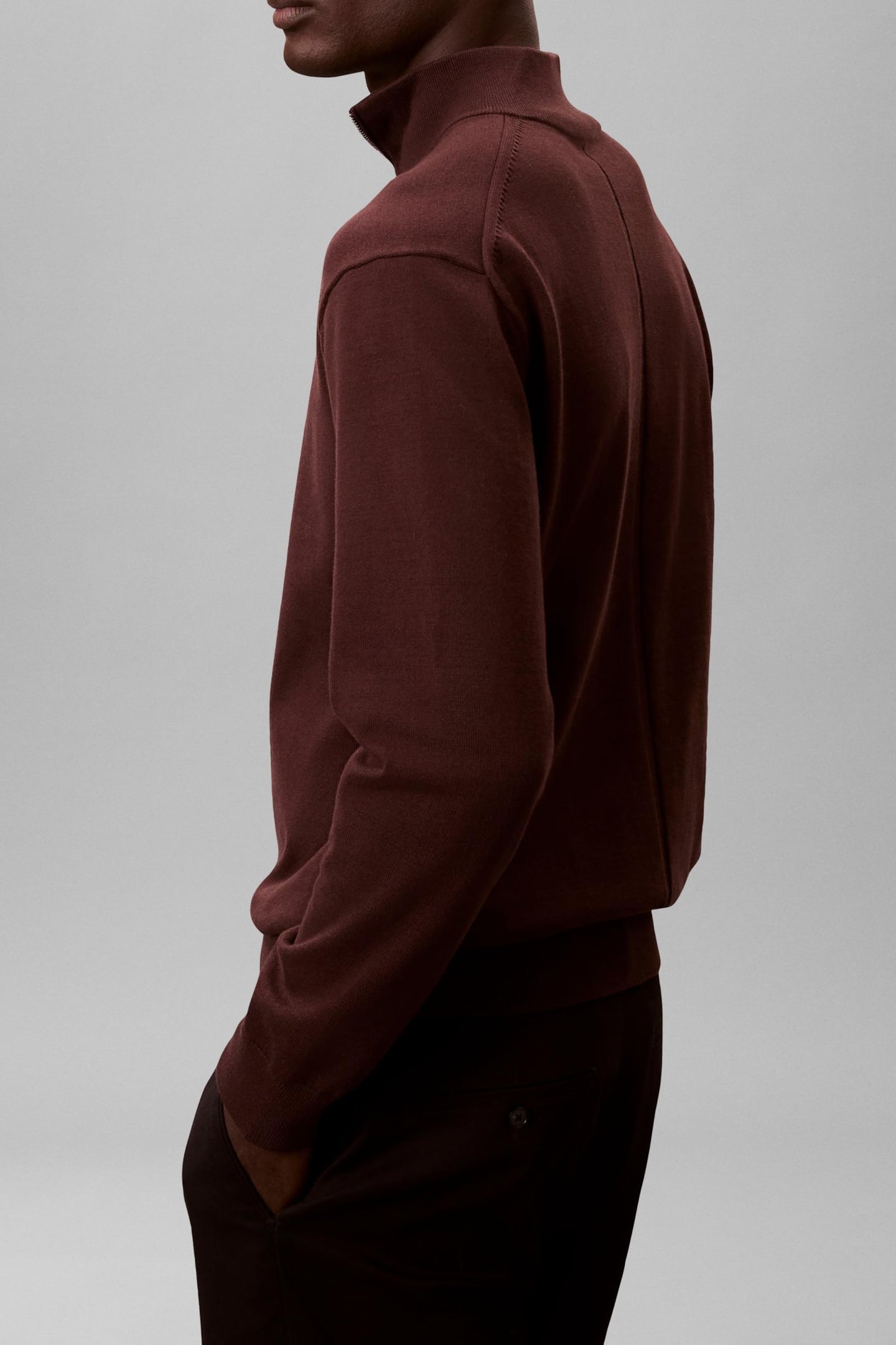 LS SUPIMA QUARTER ZIP SWEATER RICH BROWN 4