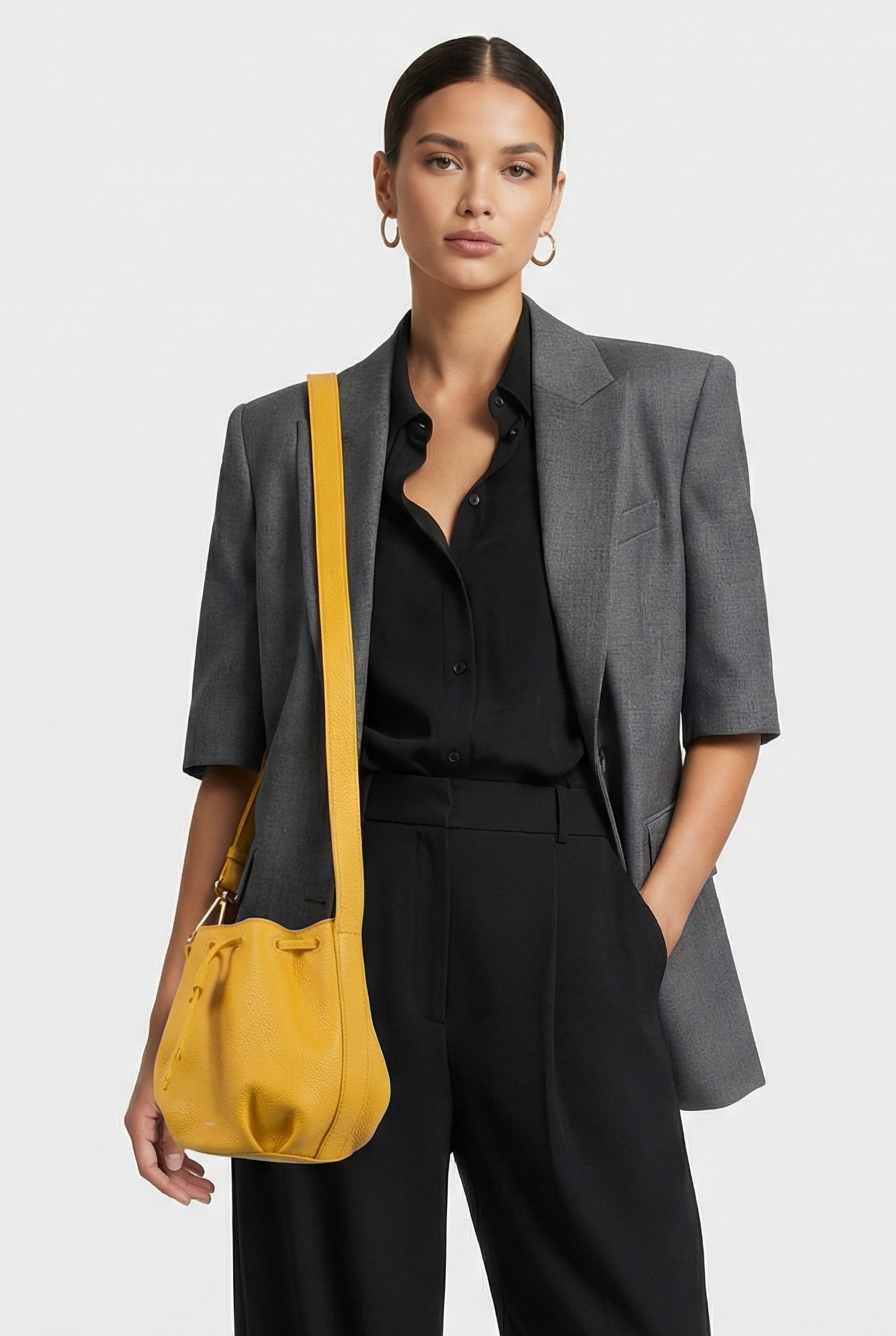 GRAINED LEATHER CROSS BODY BAG IN MUSTARD YELLOW 1