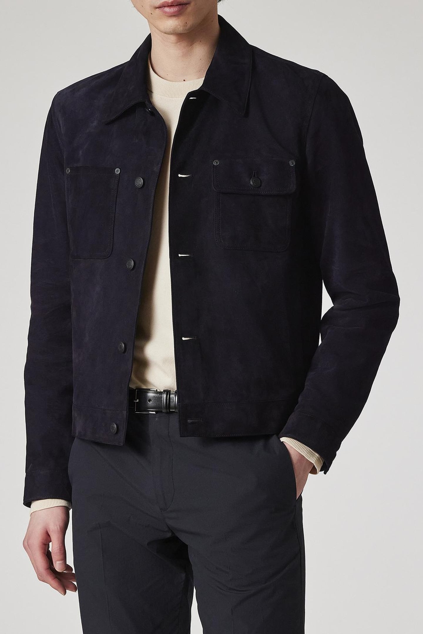 SLIM FIT SUEDE DENIM STYLE JACKET VERY DARK NAVY 1
