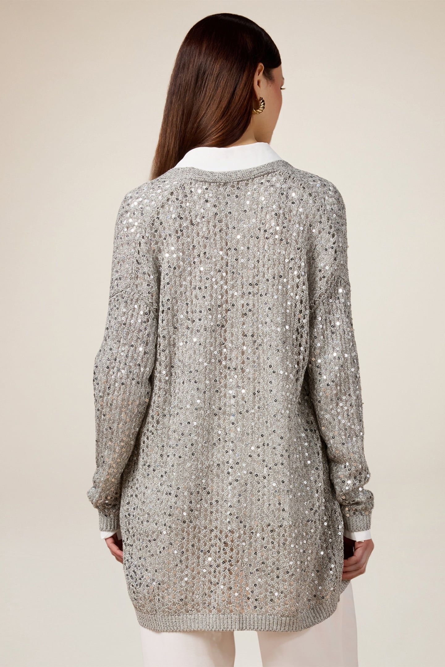 OPENWORK CARDIGAN WITH SEQUINS GREY 2