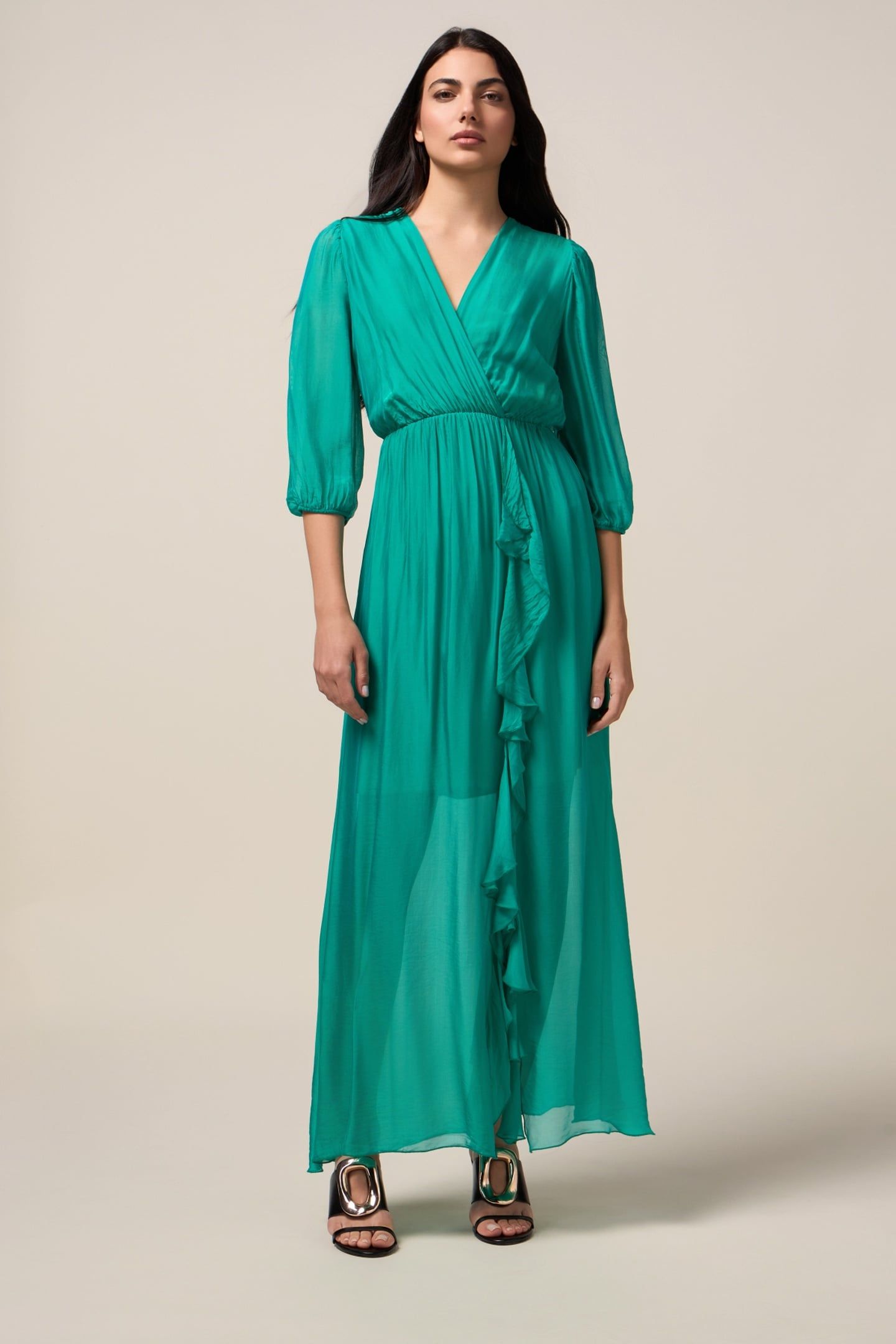 LONG SILK BLEND DRESS GREEN 2