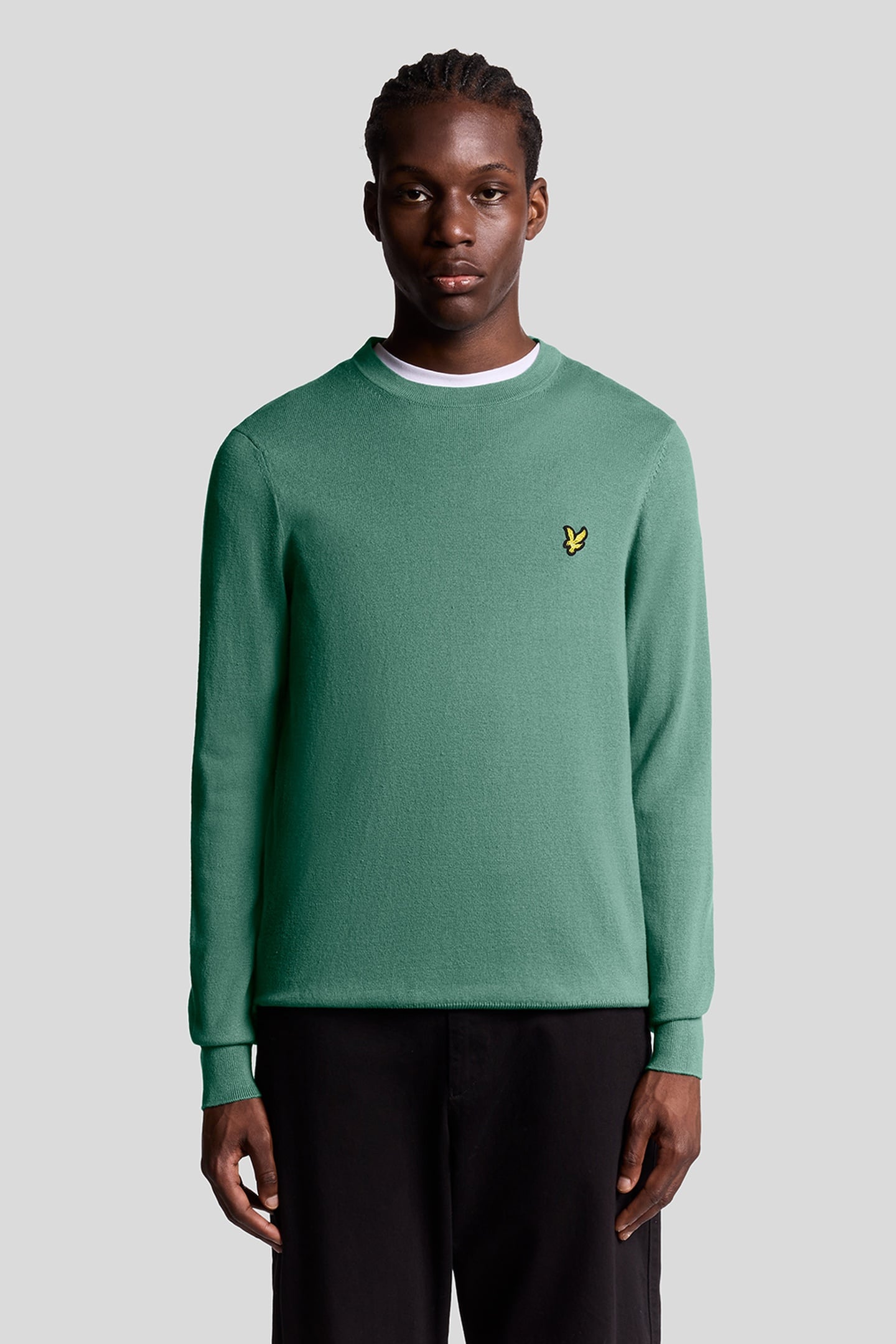 COTTON MERINO CREW NECK JUMPER AGAVE GREEN 2