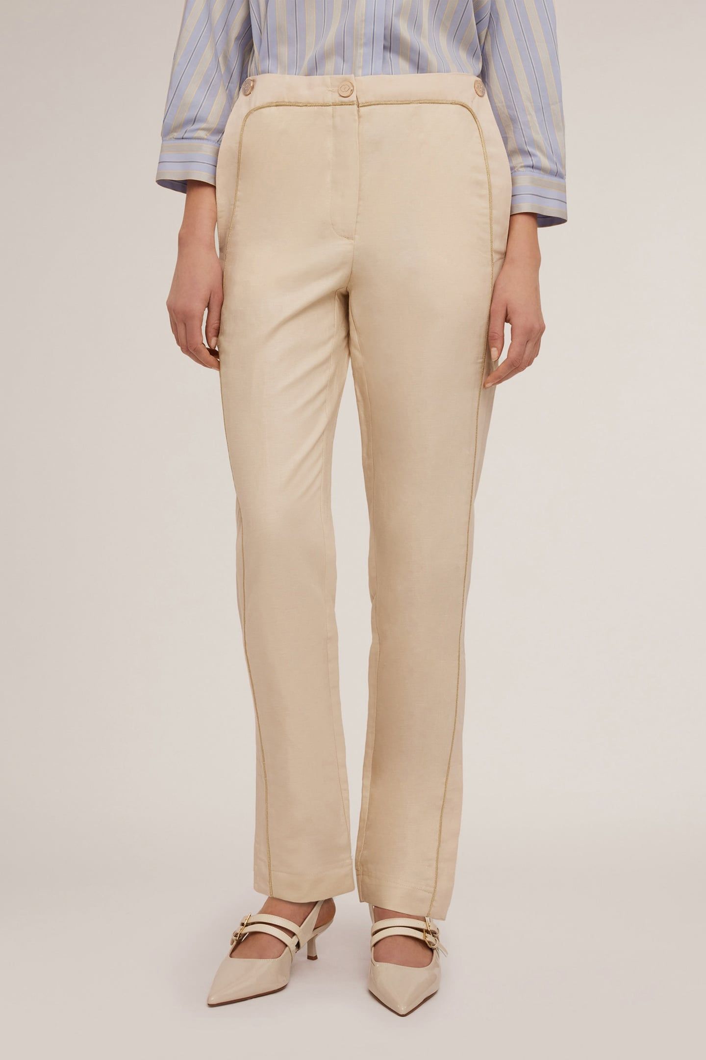 TROUSERS WITH PIPING AND SLIT AT THE HEM BEIGE 2