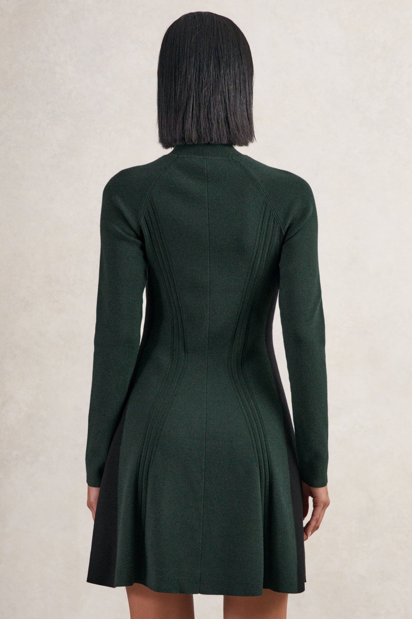 BELTED KNITTED FLIPPY DRESS GREEN/BLACK 2