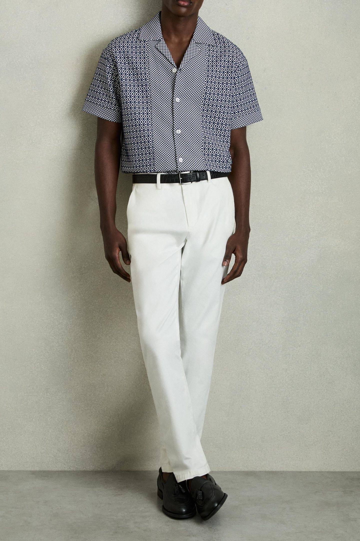 SS GEO JACQUARD COLOUR BLOCK CUBAN SHIRT NAVY/WHITE 2