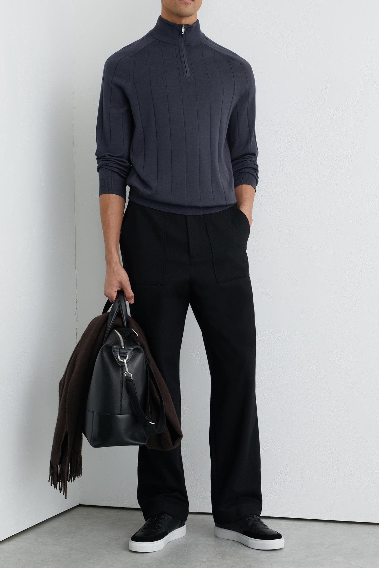 LS HALF ZIP FUNNEL WIDE RIB MERINO WOOL JUMPER AIRFORCE BLUE 2