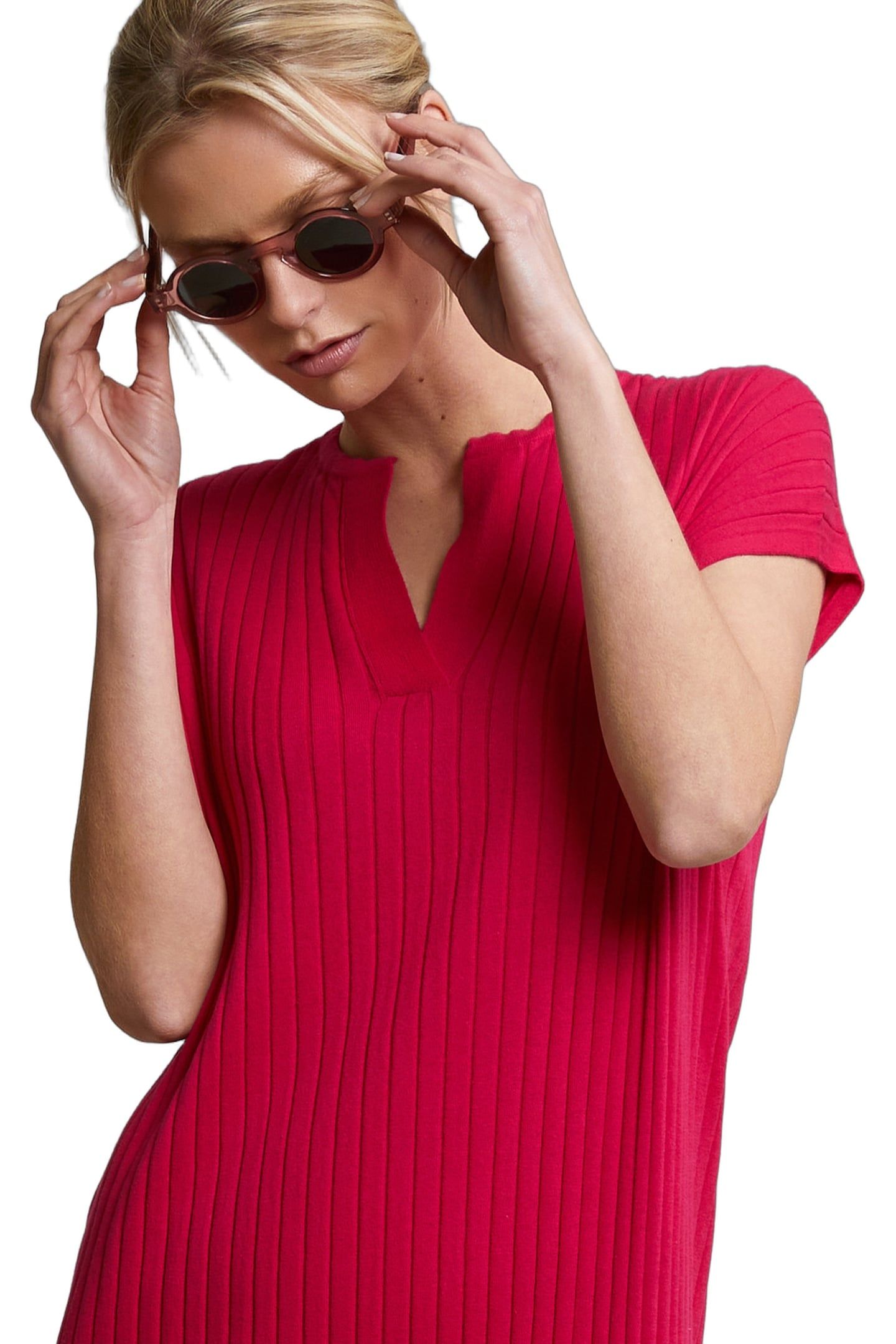 FUCHSIA RIBBED SLEEVELESS DRESS 3
