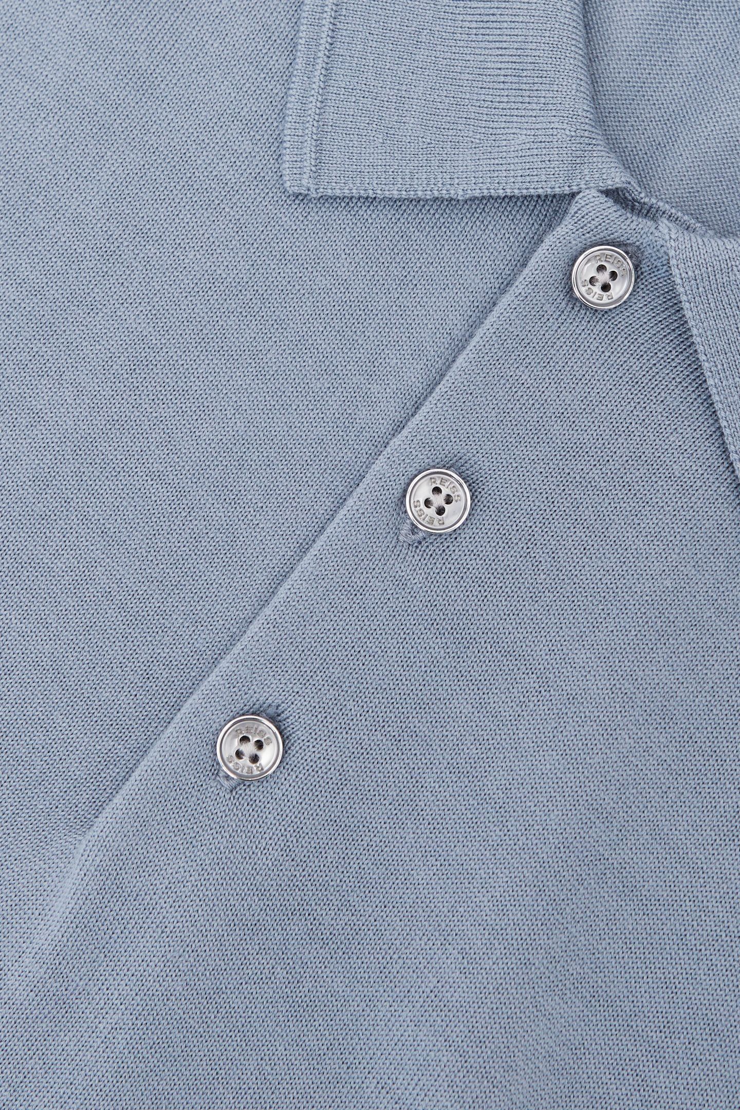 LS HALF BUTTON MERINO WOOL POLO STEEL BLUE 5