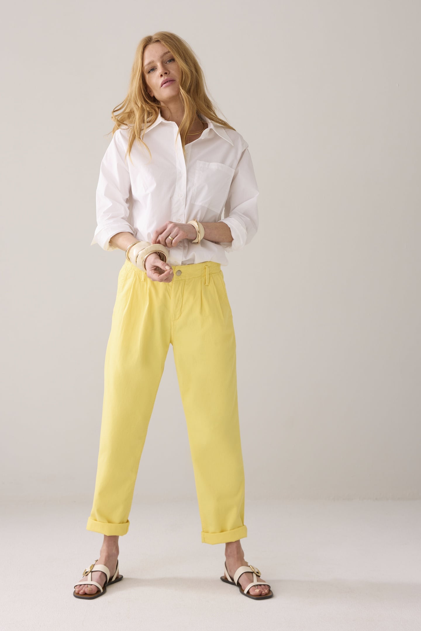 TAPERED CHINO COTTON LINEN TWILL YELLOW 2