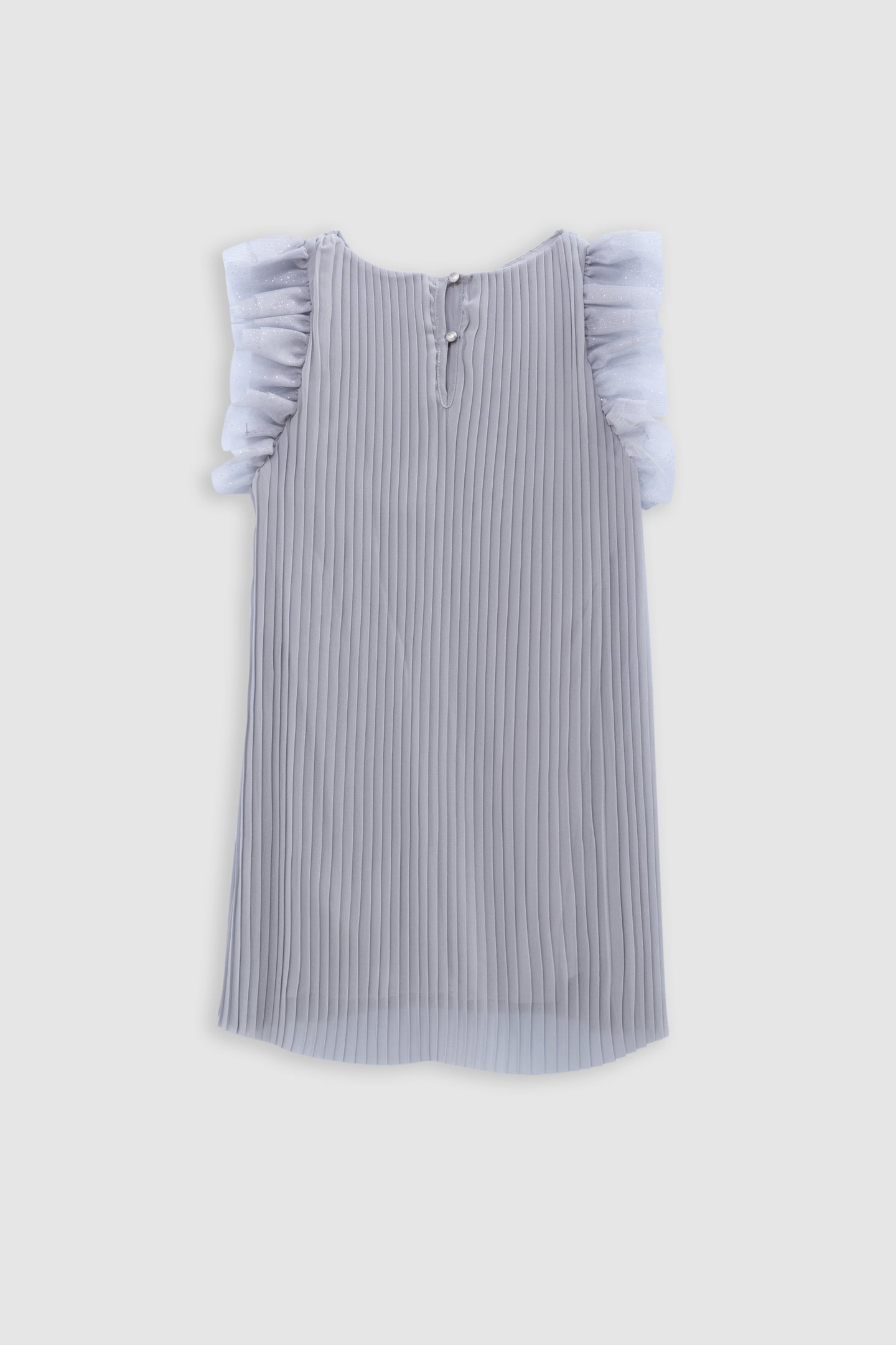 SILVER PLEATED DRESS WITH SWISS TULLE SLEEVES 2