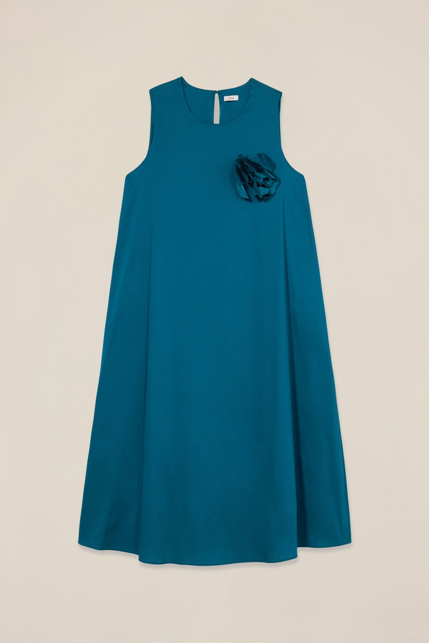 MIDI DRESS IN POPLIN WITH BROOCH TEAL 3