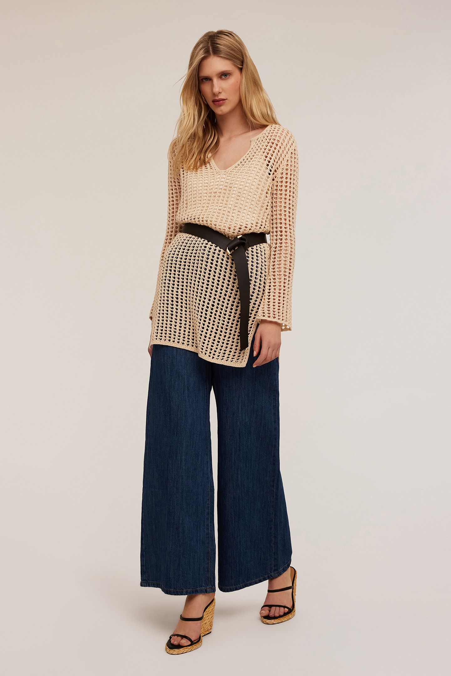 CROCHET-EFFECT KNITTED TUNIC BEIGE 3