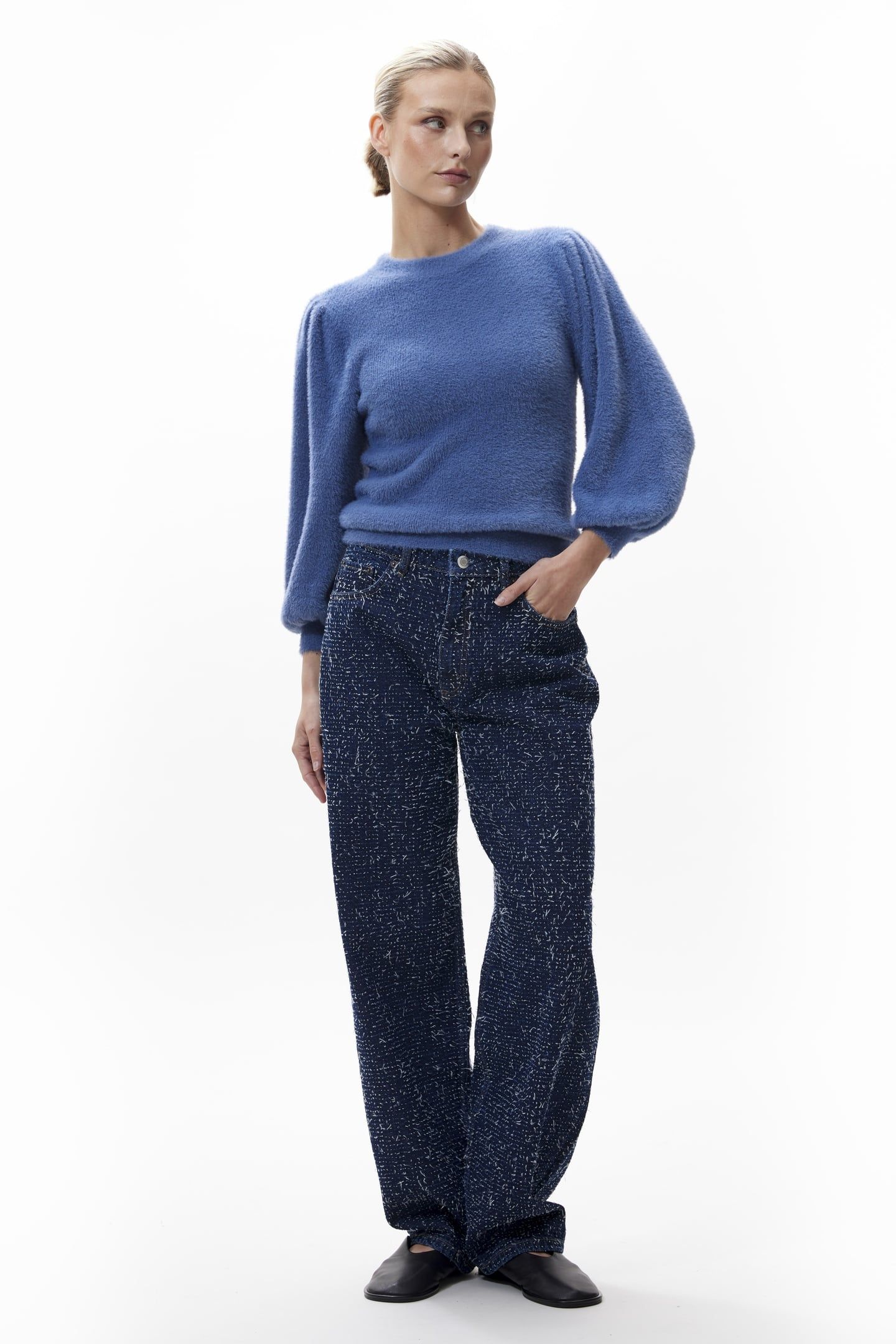 FUZZY PUFF SLEEVE KNIT BIJOU BLUE 1