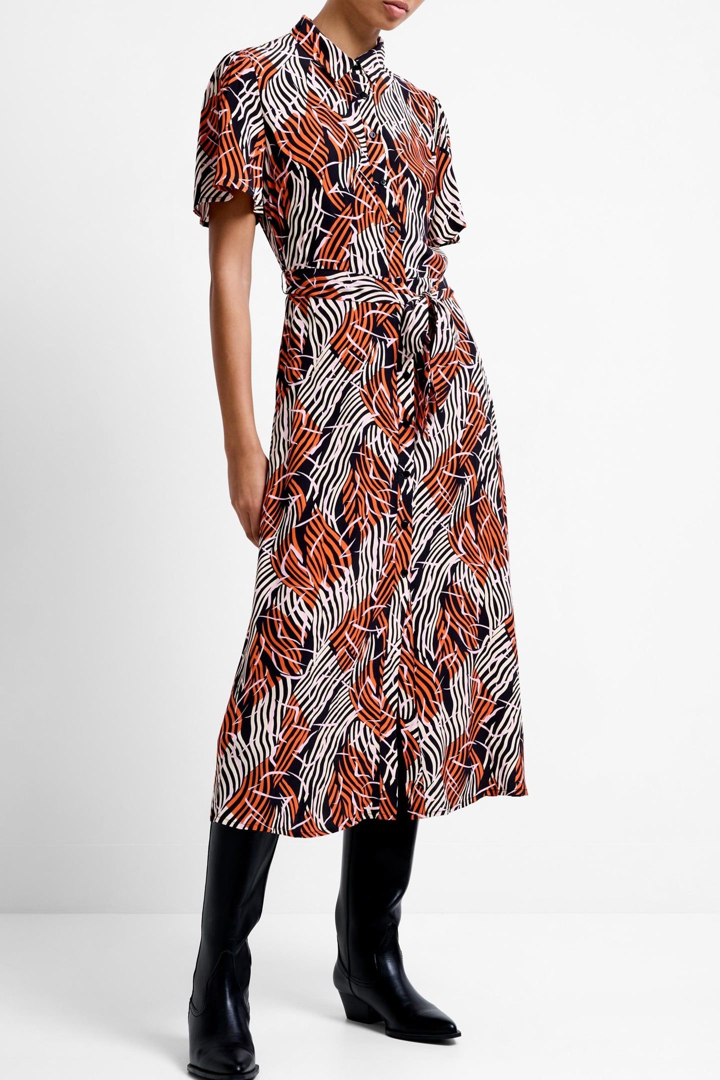 FELICITY LIZZY SS TIE WST DRES FLAME ORANGE MULTI 2