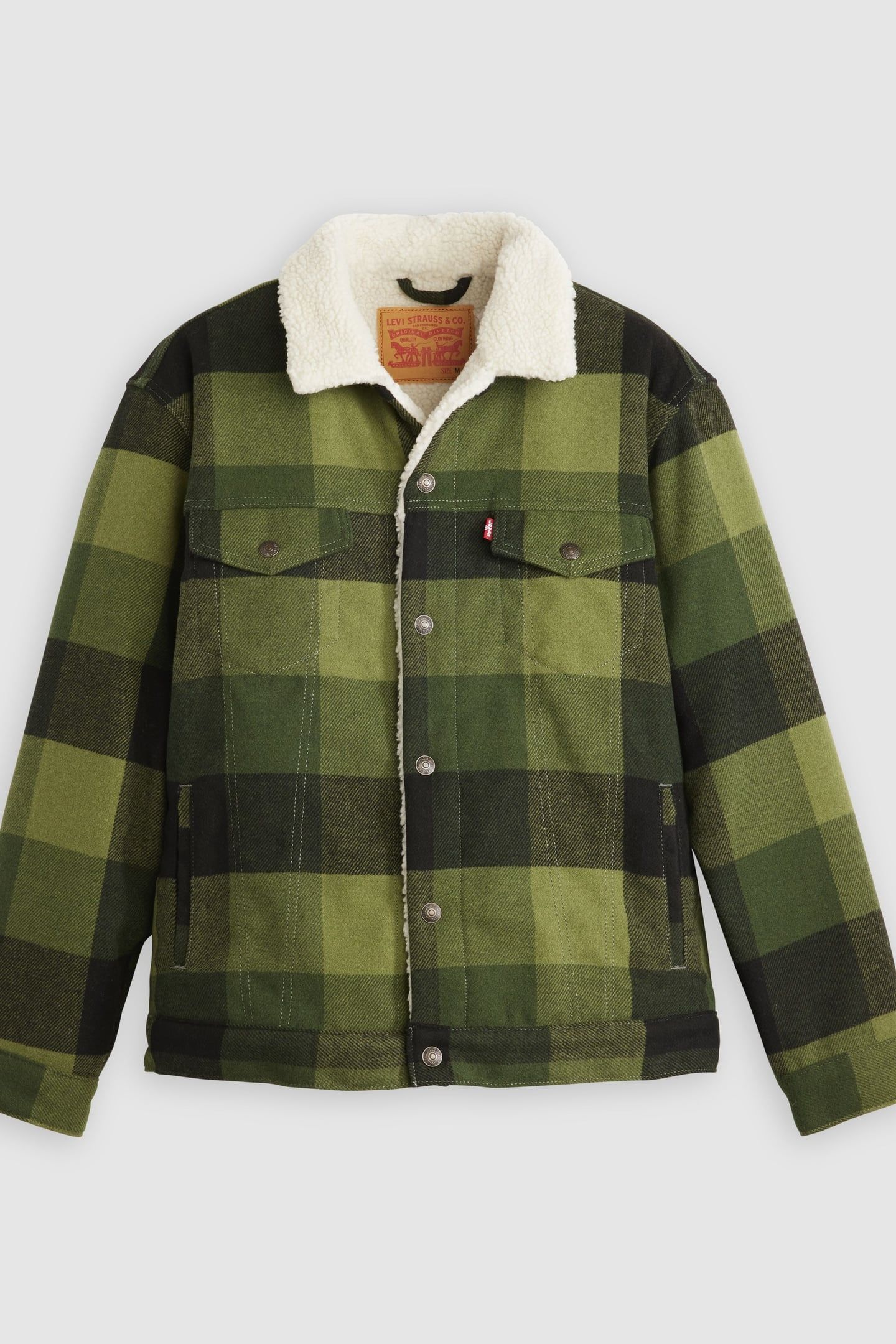 RELAXED FIT PLAID SHERPA TRUCKER JACKET 4