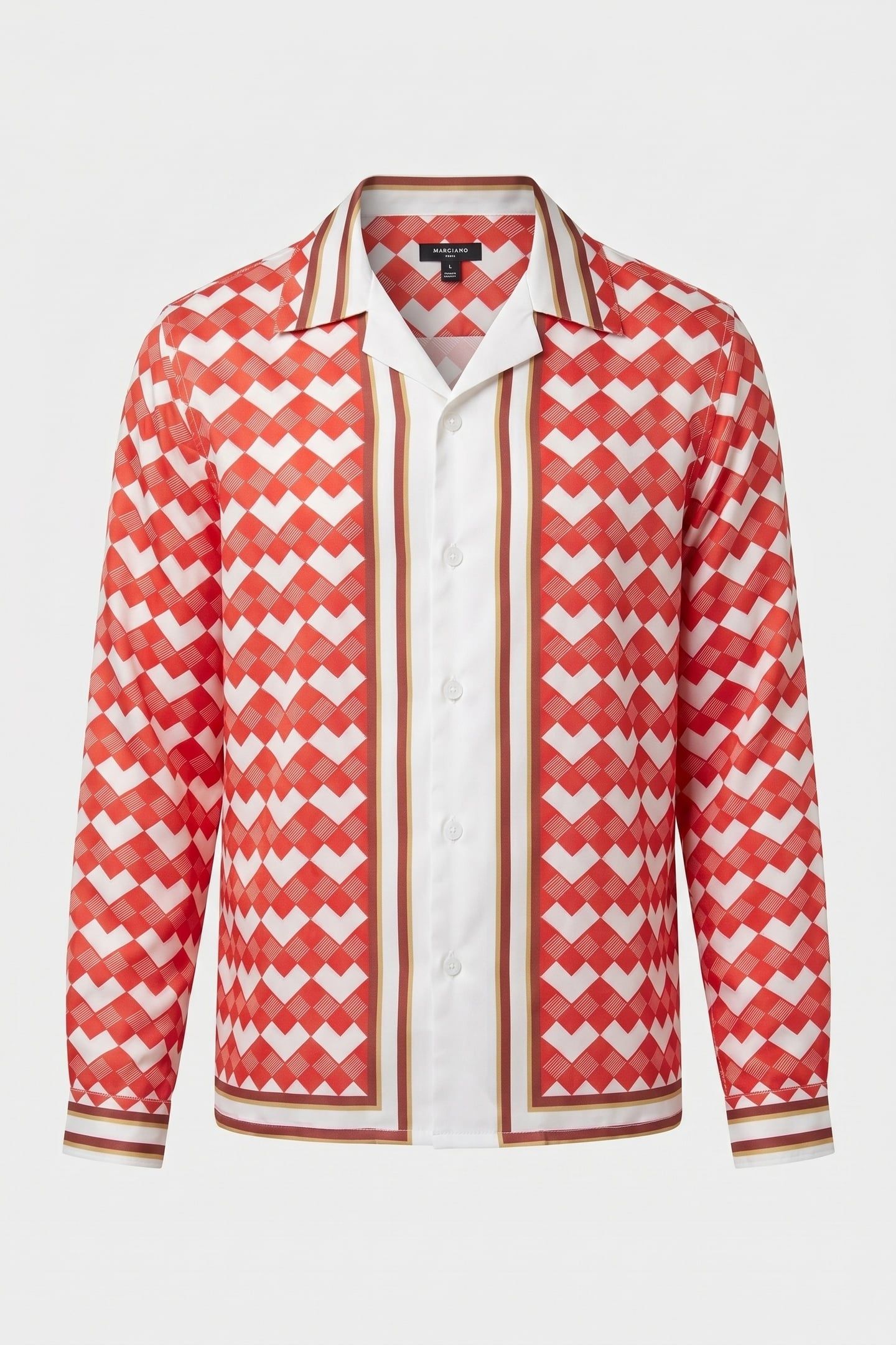 LS CUBAN GEO PLACEMENT PRINT SHIRT RED/WHITE 3