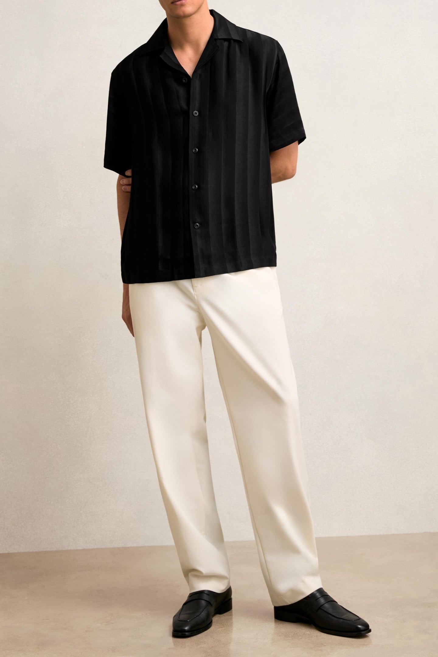 SS STRIPE JACQUARD CUBAN SHIRT BLACK 2