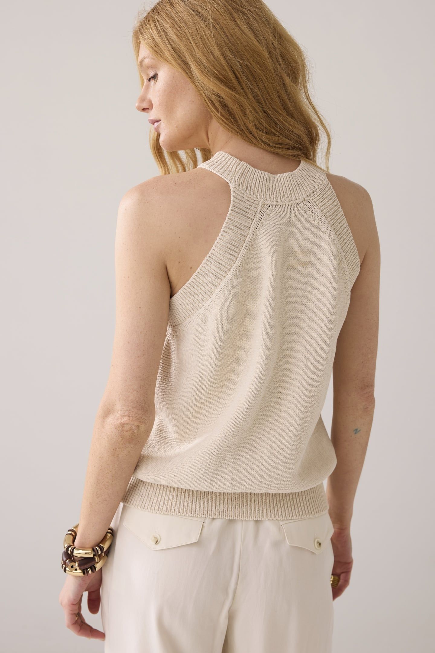 HALTER TOP FANCY COTTON AJOUR KNIT IVORY 3