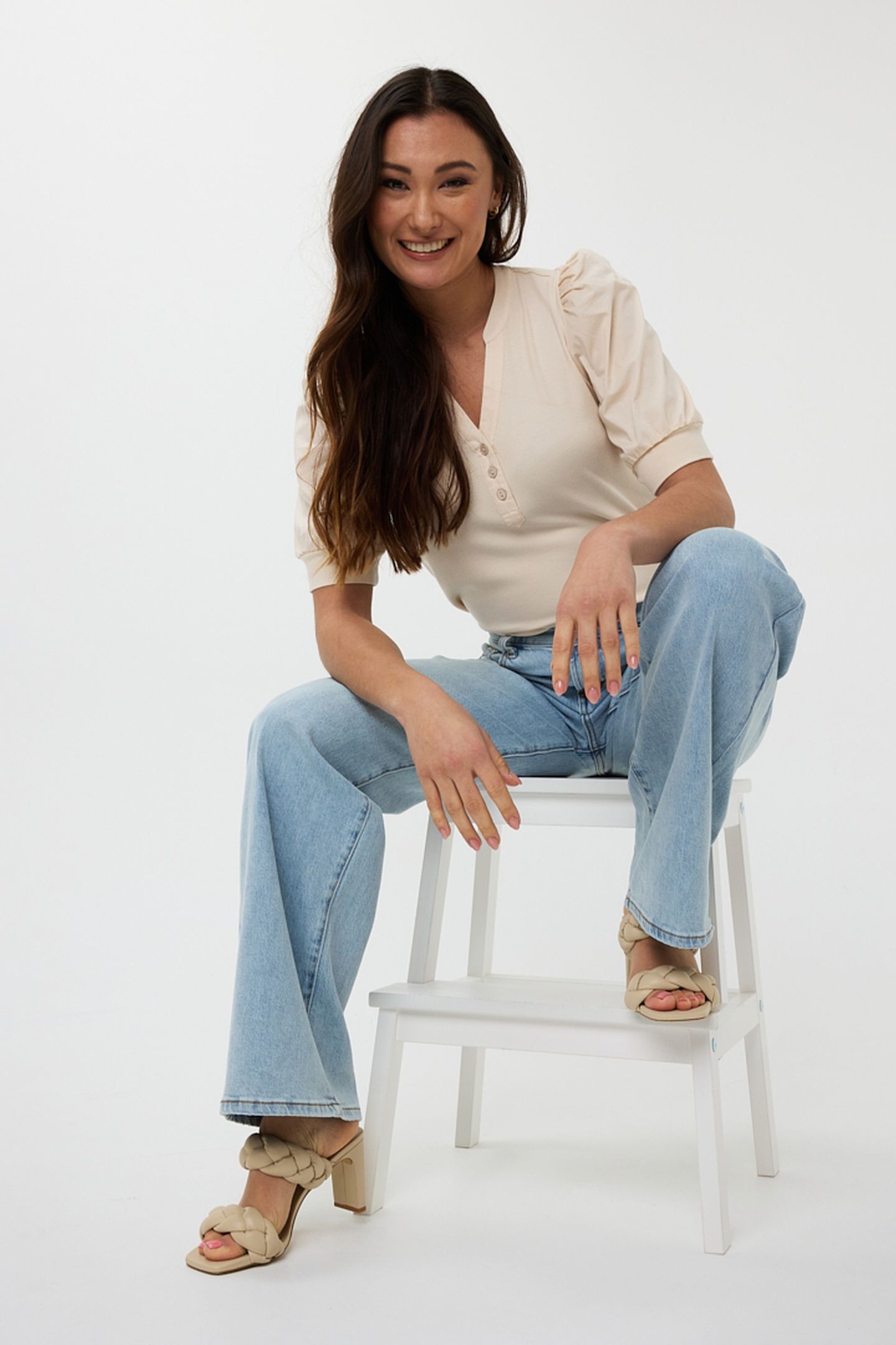 TOP WIDE RIB WOVEN SLEEVE SAND 1