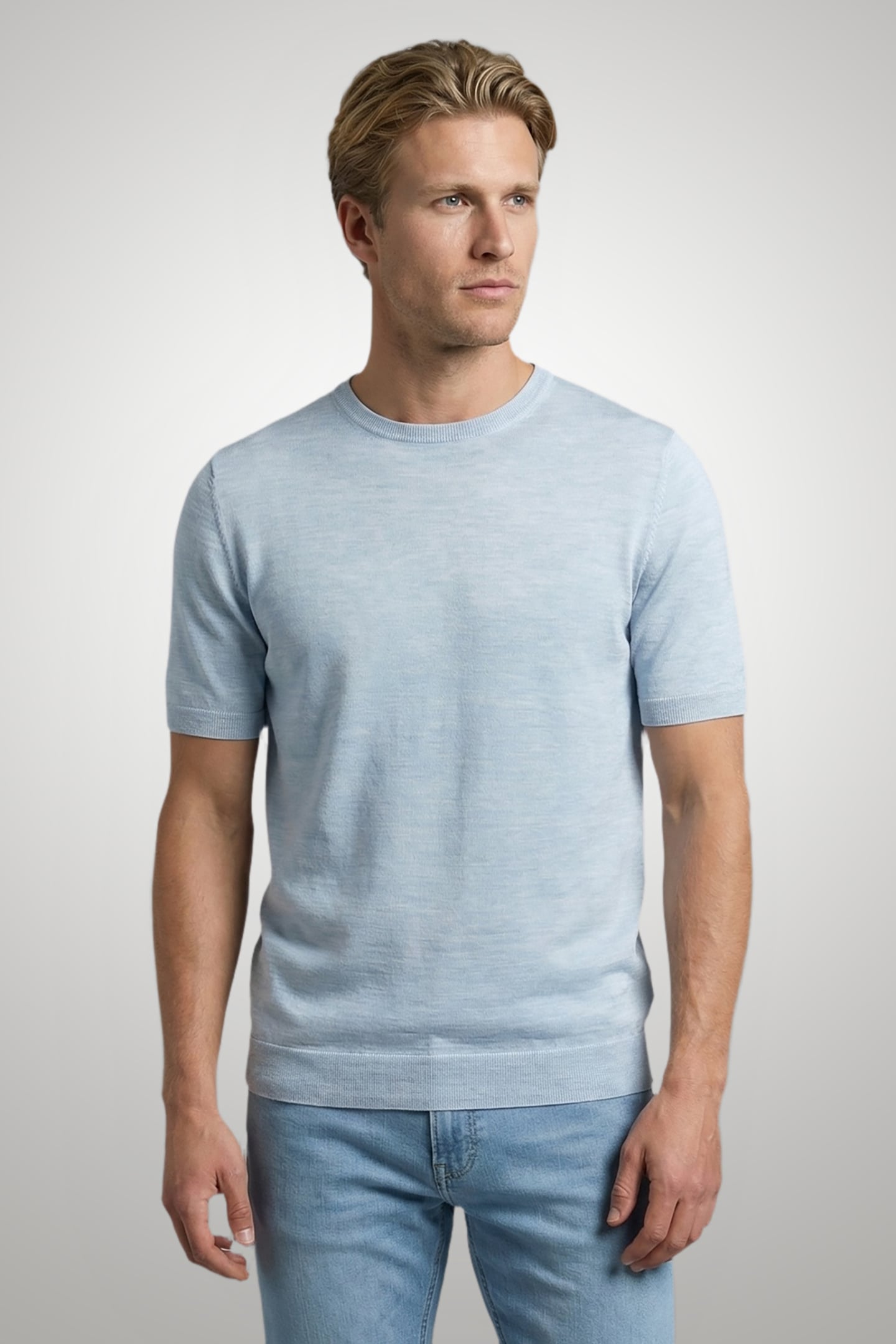 EXTRA FINE MERINO T-SHIRT LIGHT BLUE 1