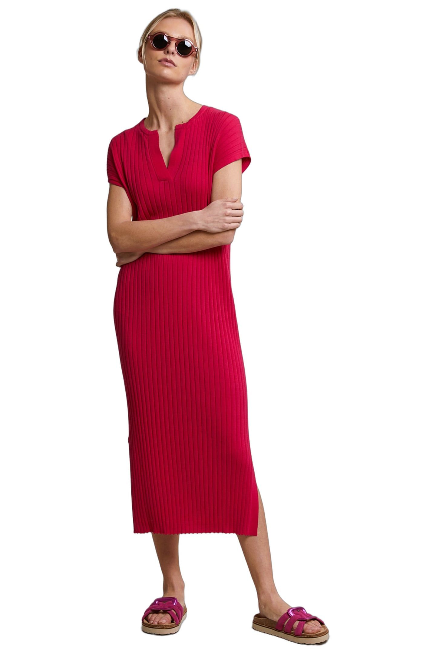 FUCHSIA RIBBED SLEEVELESS DRESS 1