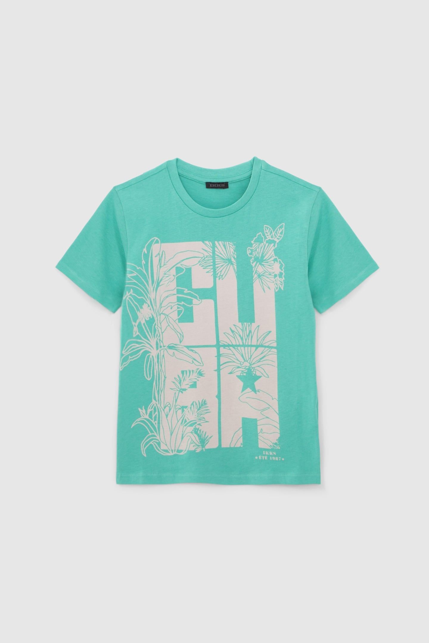 BOYS' GREEN ORGANIC COTTON T-SHIRT, XL JUNGLE LETTERING 1