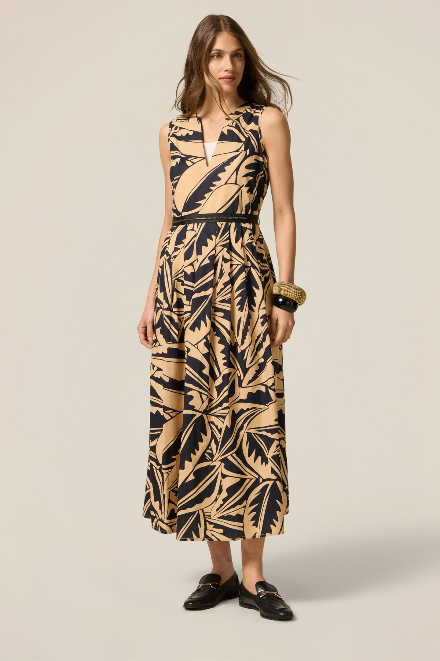 PATTERNED POPLIN DRESS BEIGE 3